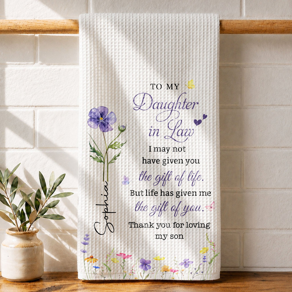 Personalized Kitchen Towel Custom Birth Month Flowers Gift for Daughter-in-Law Kitchen Towel GradoCreations