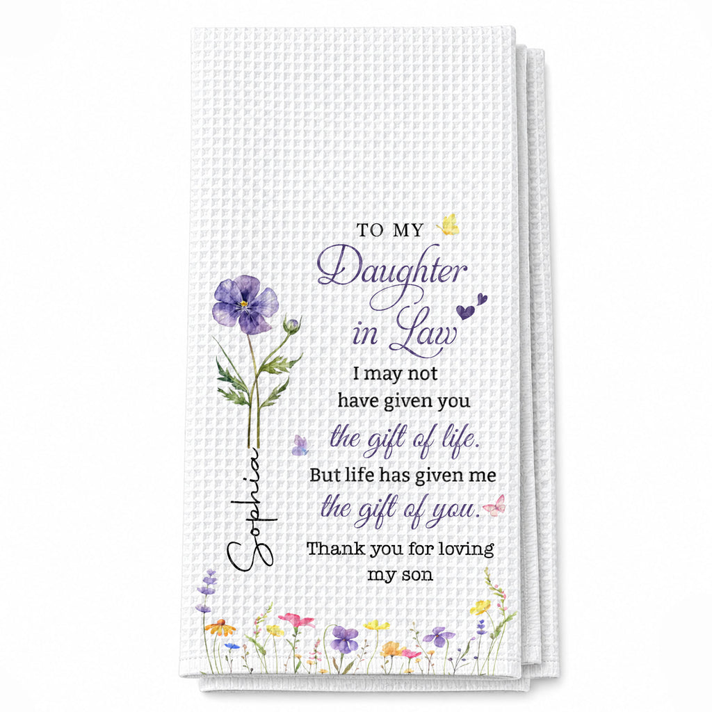 Personalized Kitchen Towel Custom Birth Month Flowers Gift for Daughter-in-Law Kitchen Towel GradoCreations