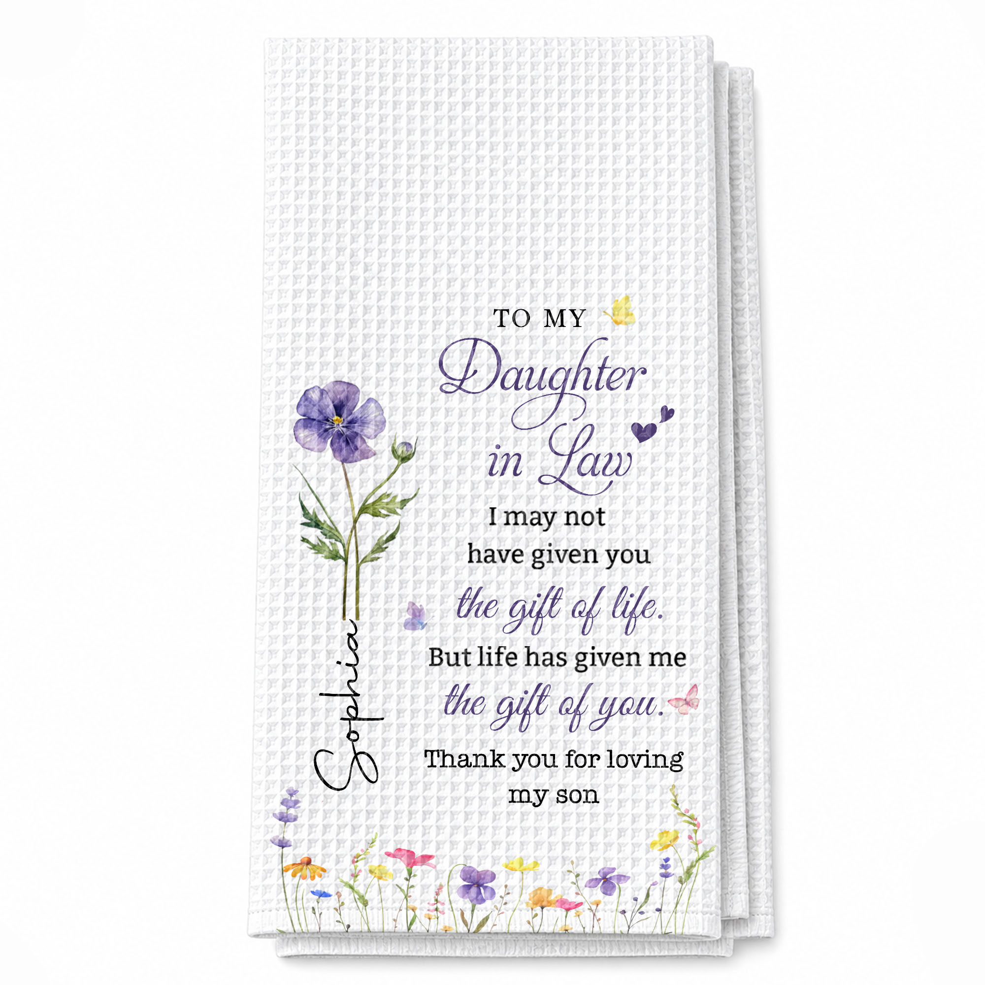 Personalized Kitchen Towel Custom Birth Month Flowers Gift for Daughter-in-Law Kitchen Towel GradoCreations