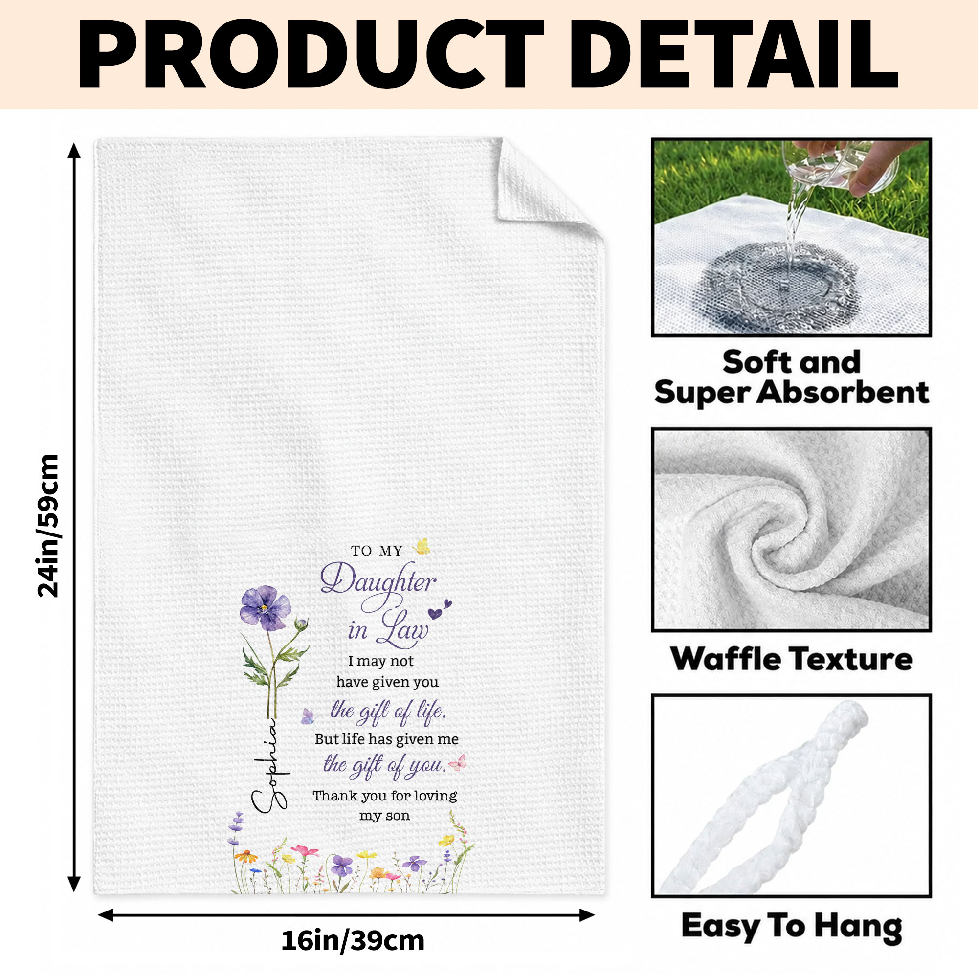 Personalized Kitchen Towel Custom Birth Month Flowers Gift for Daughter-in-Law Kitchen Towel GradoCreations