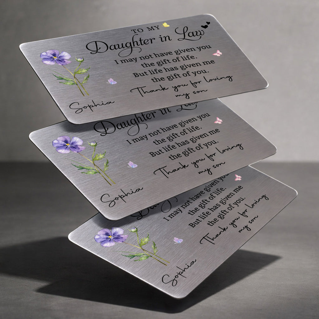 Personalized Aluminum Wallet Card Custom Message Gift for Daughter-in-Law Wallet Card GradoCreations
