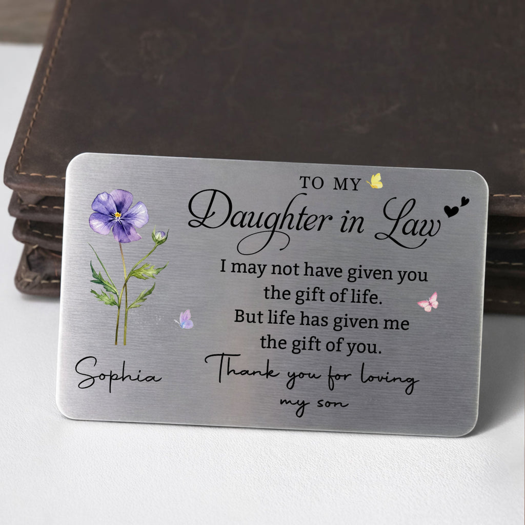 Personalized Aluminum Wallet Card Custom Message Gift for Daughter-in-Law Wallet Card GradoCreations