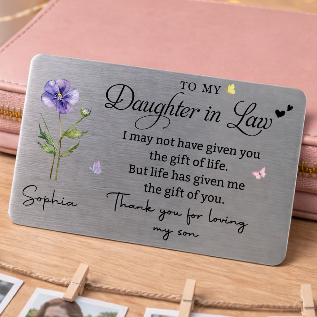 Personalized Aluminum Wallet Card Custom Message Gift for Daughter-in-Law Wallet Card GradoCreations