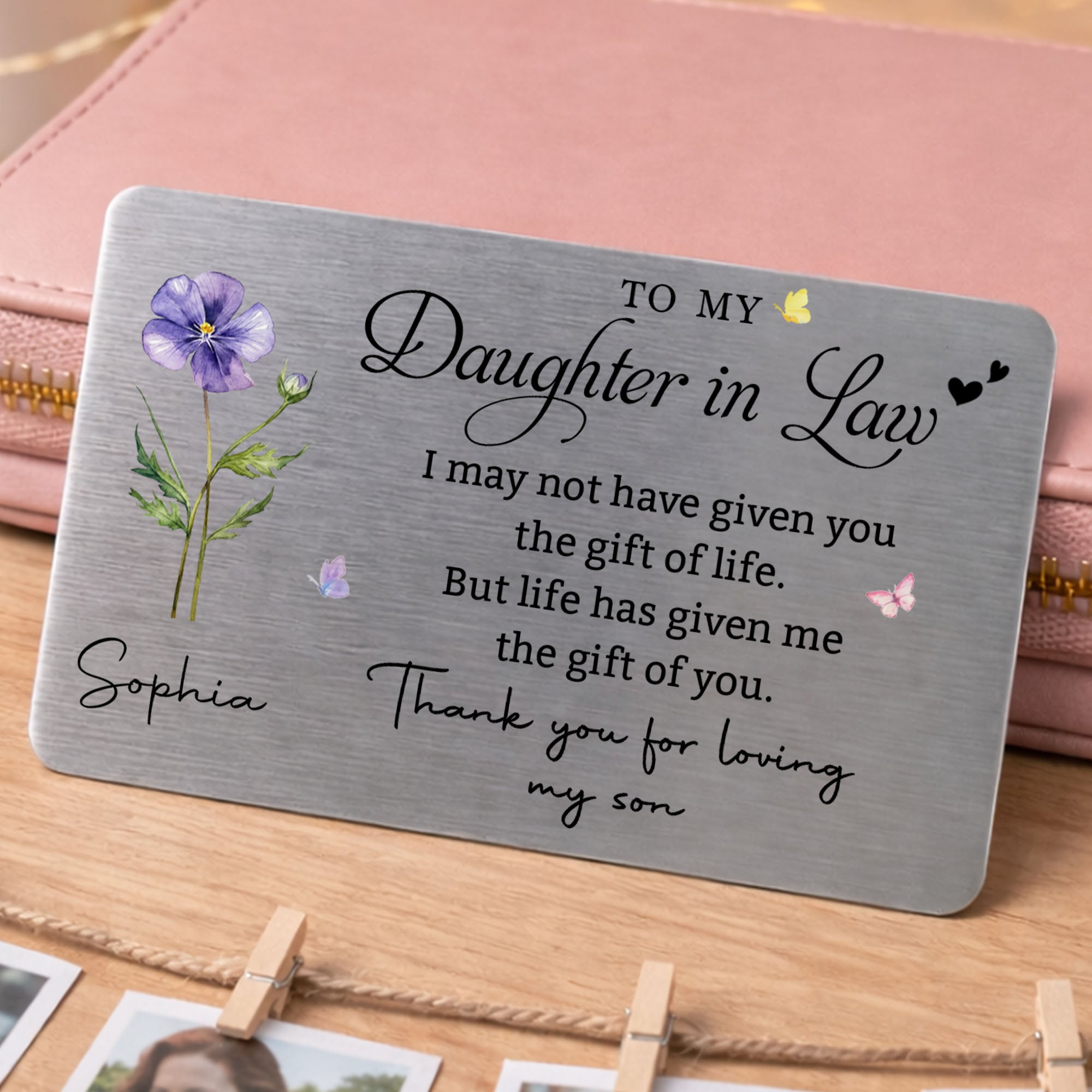 Personalized Aluminum Wallet Card Custom Message Gift for Daughter-in-Law Wallet Card GradoCreations