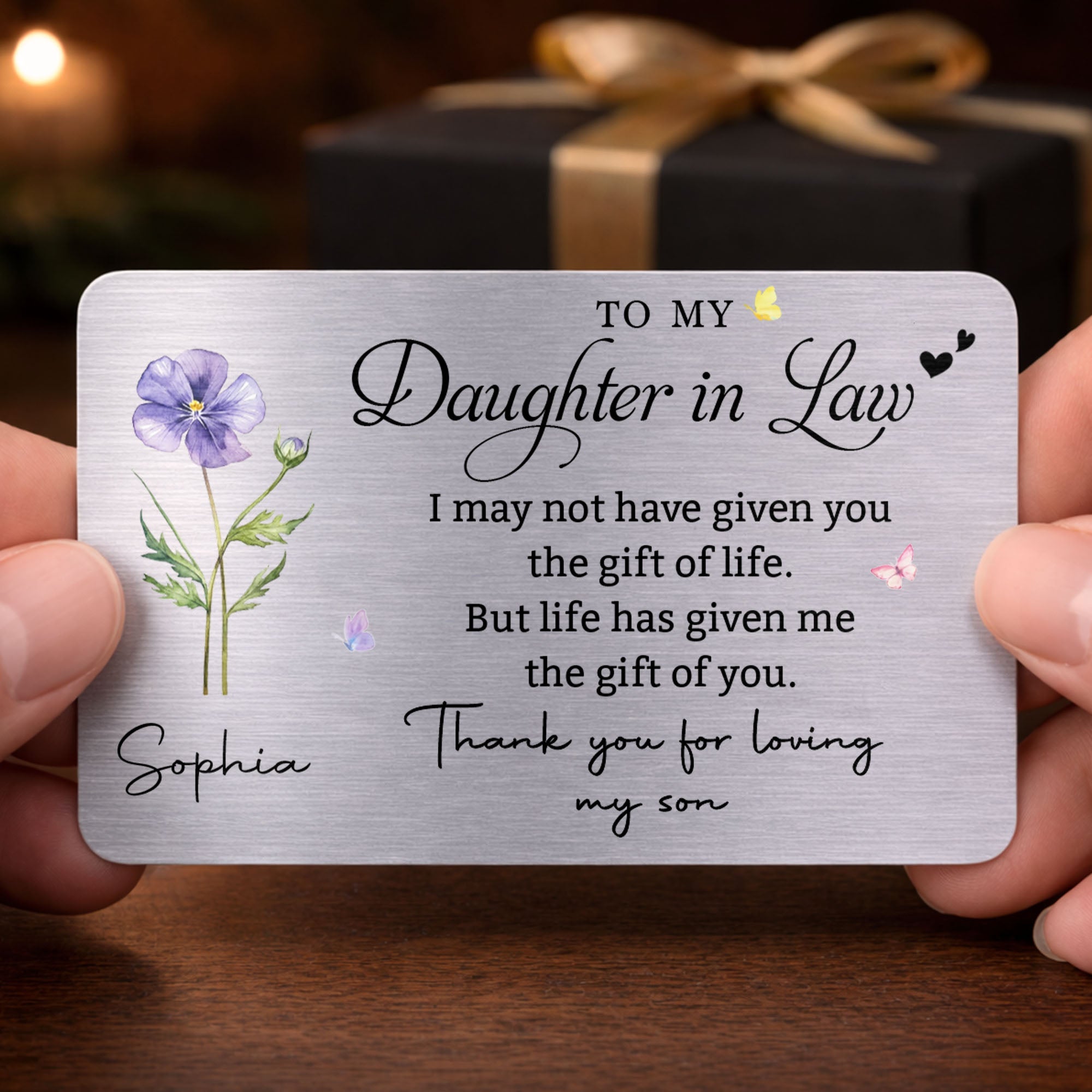 Personalized Aluminum Wallet Card Custom Message Gift for Daughter-in-Law Wallet Card GradoCreations