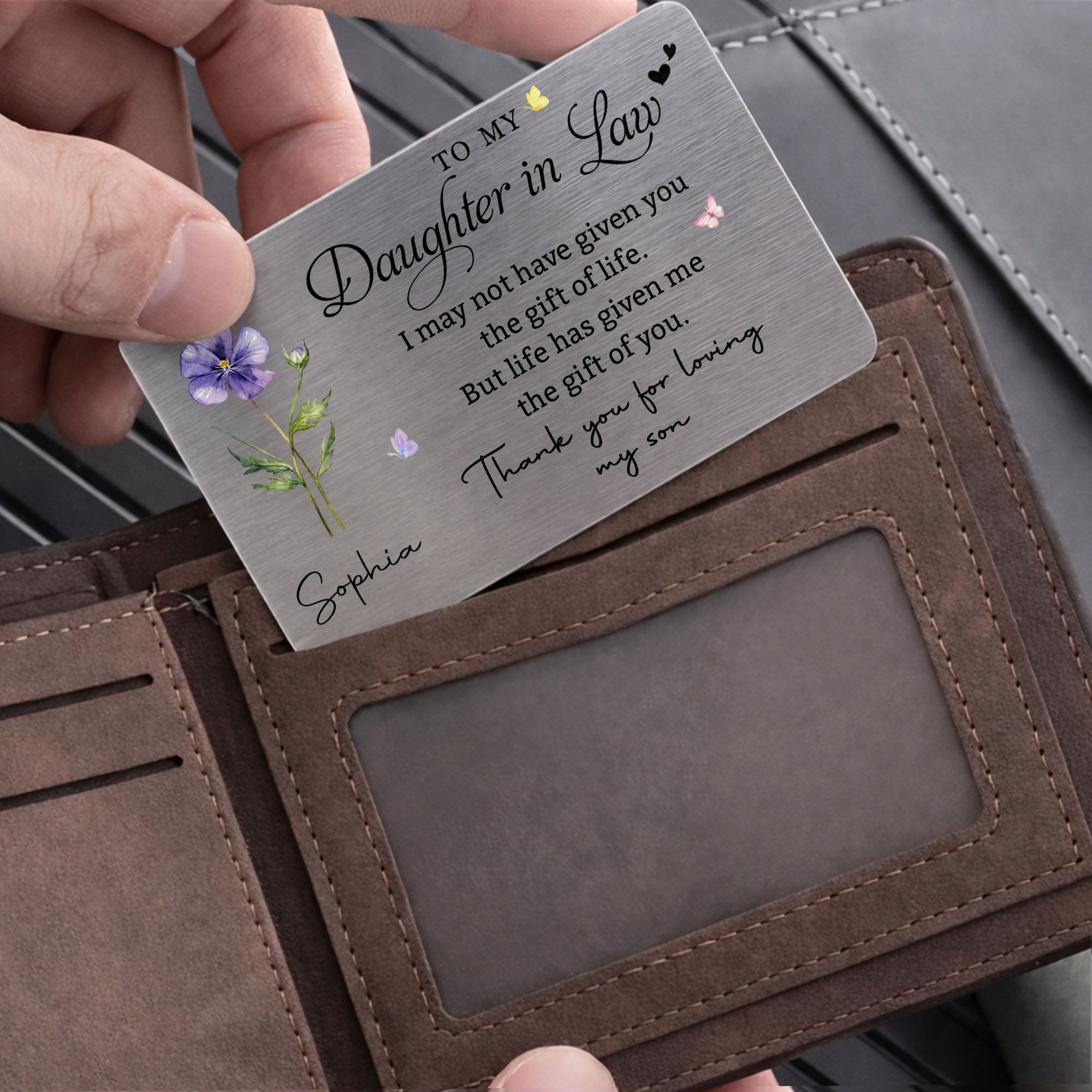 Personalized Aluminum Wallet Card Custom Message Gift for Daughter-in-Law Wallet Card GradoCreations
