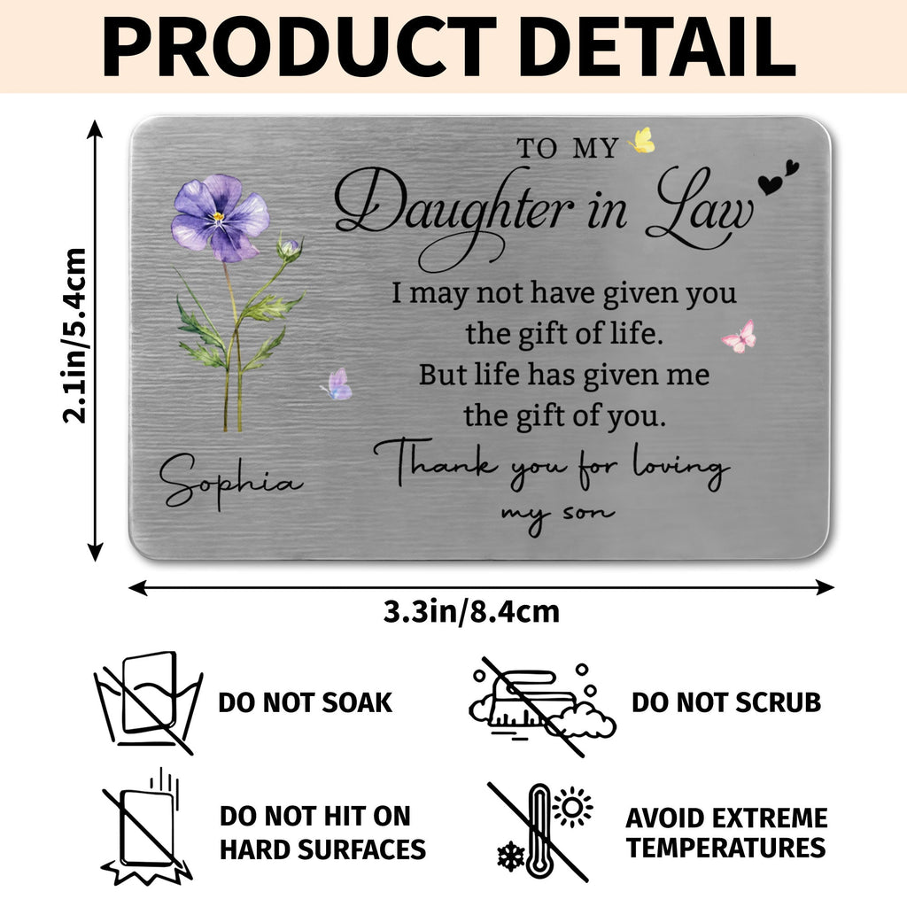 Personalized Aluminum Wallet Card Custom Message Gift for Daughter-in-Law Wallet Card GradoCreations