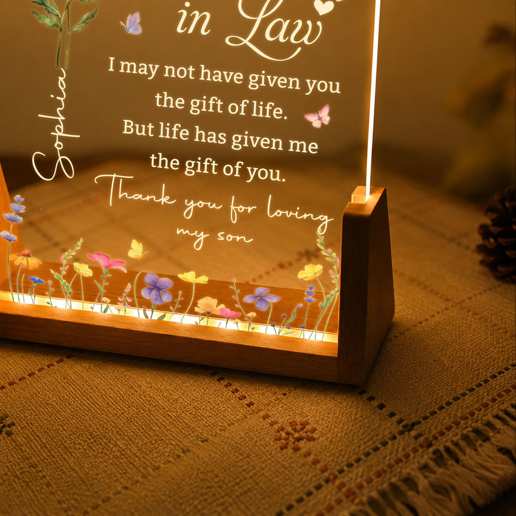 Personalized Acrylic Night Light Custom Birth Month Flowers Gift for Daughter-in-Law Wood and Acrylic Night Light GradoCreations