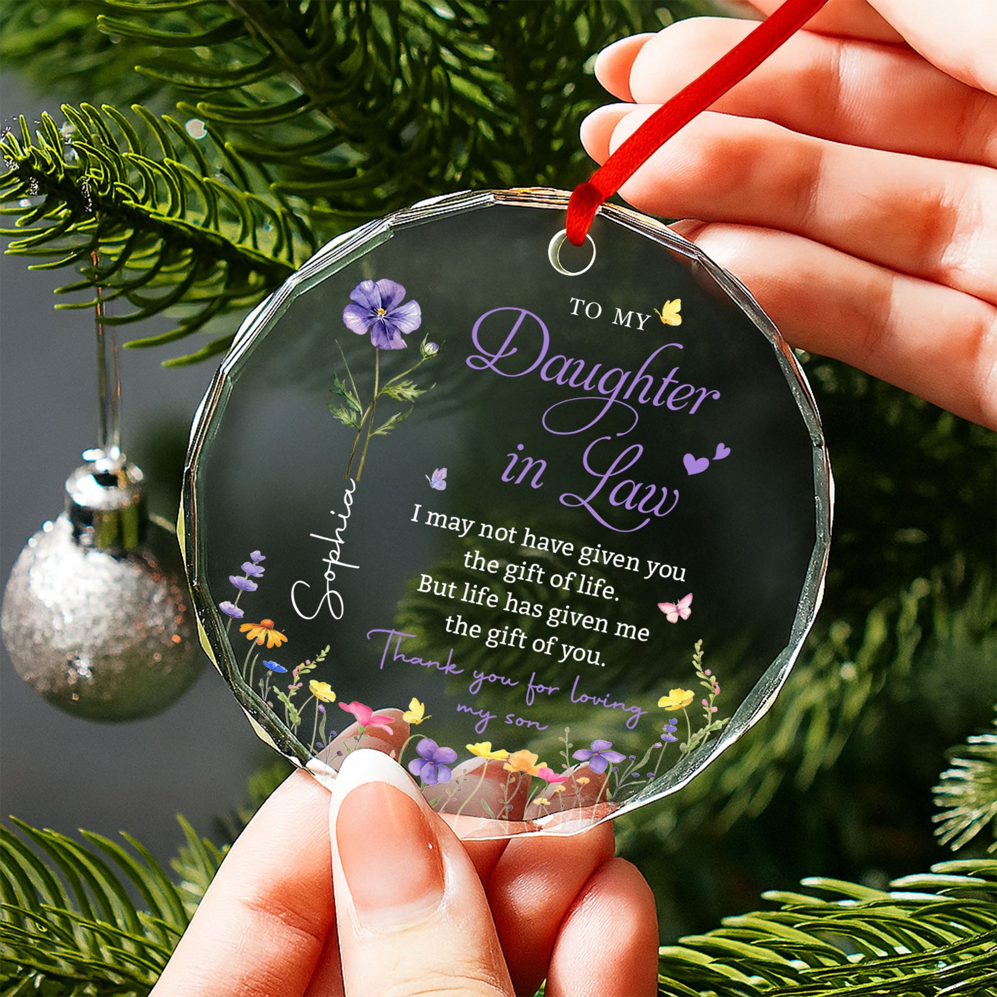 Personalized Glass Circle Ornament Gift for Daughter-in-Law Glass Circle Ornament GradoCreations