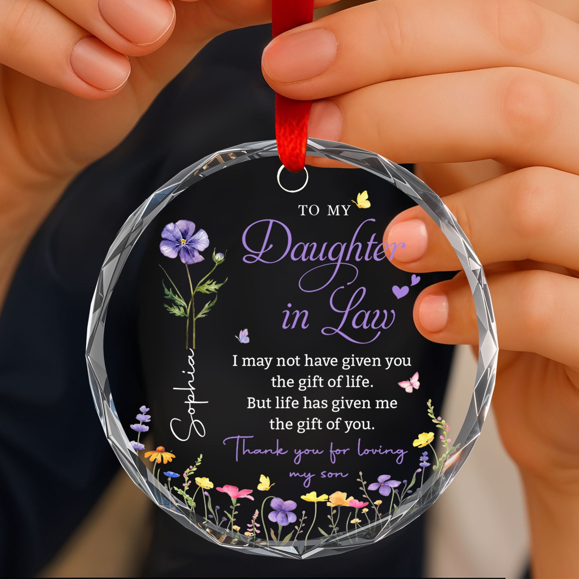 Personalized Glass Circle Ornament Gift for Daughter-in-Law Glass Circle Ornament GradoCreations