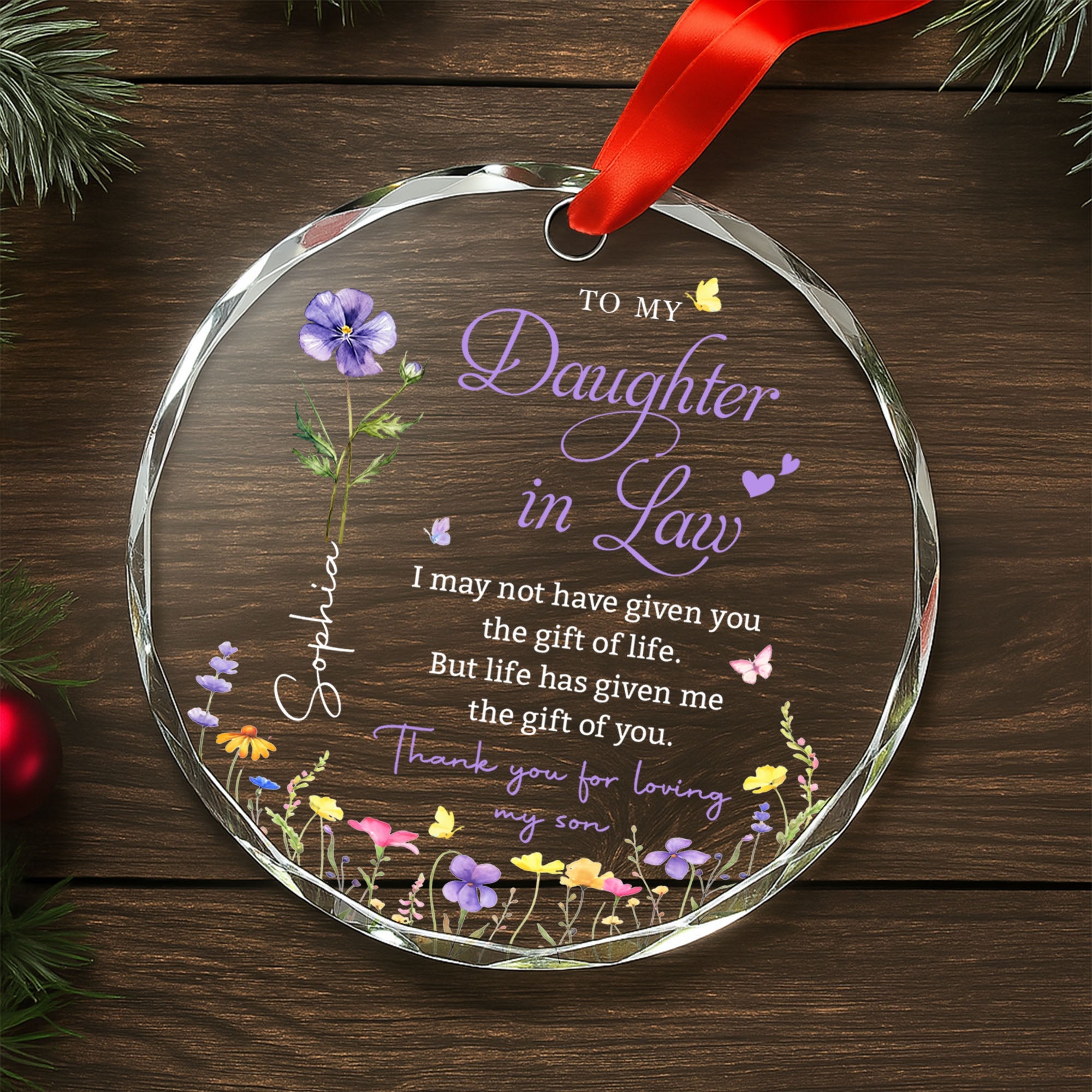Personalized Glass Circle Ornament Gift for Daughter-in-Law Glass Circle Ornament GradoCreations