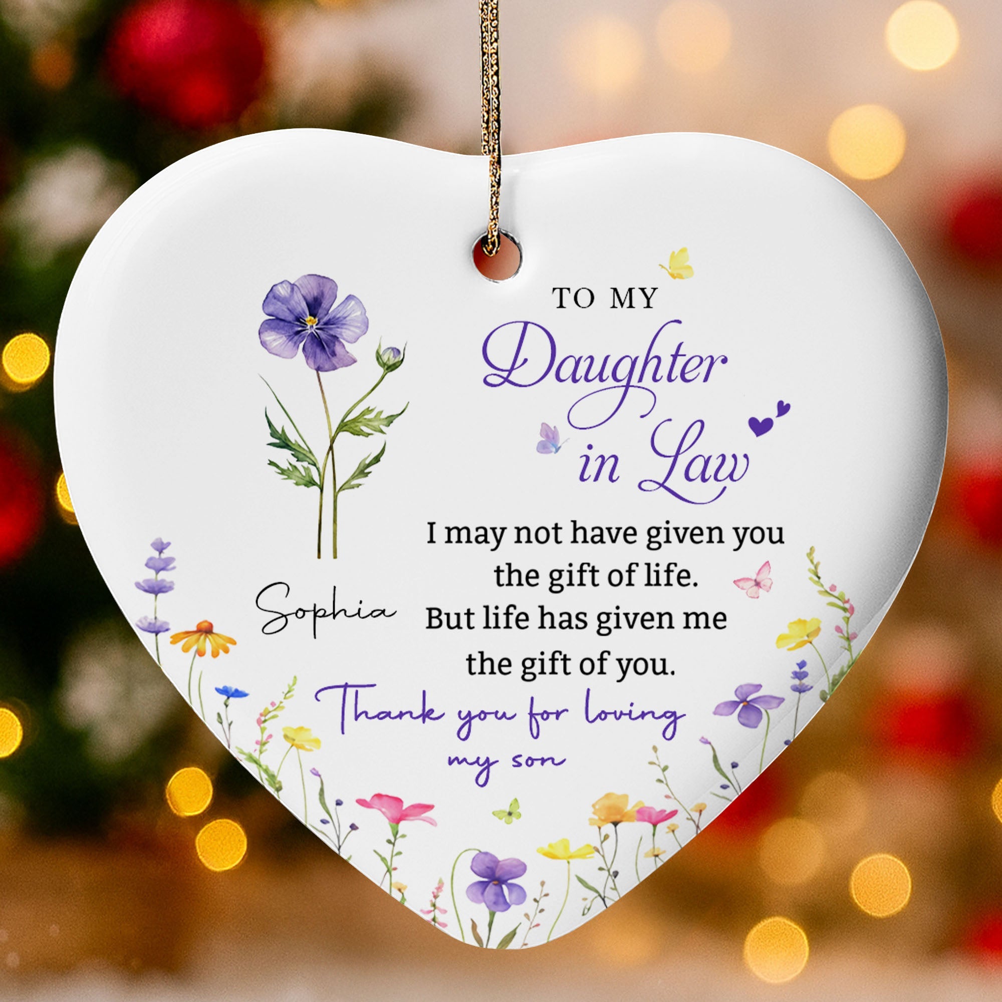 Personalized Heart-Shaped Ceramic Ornament Custom Gift for Daughter-in-Law Ceramic Ornament GradoCreations