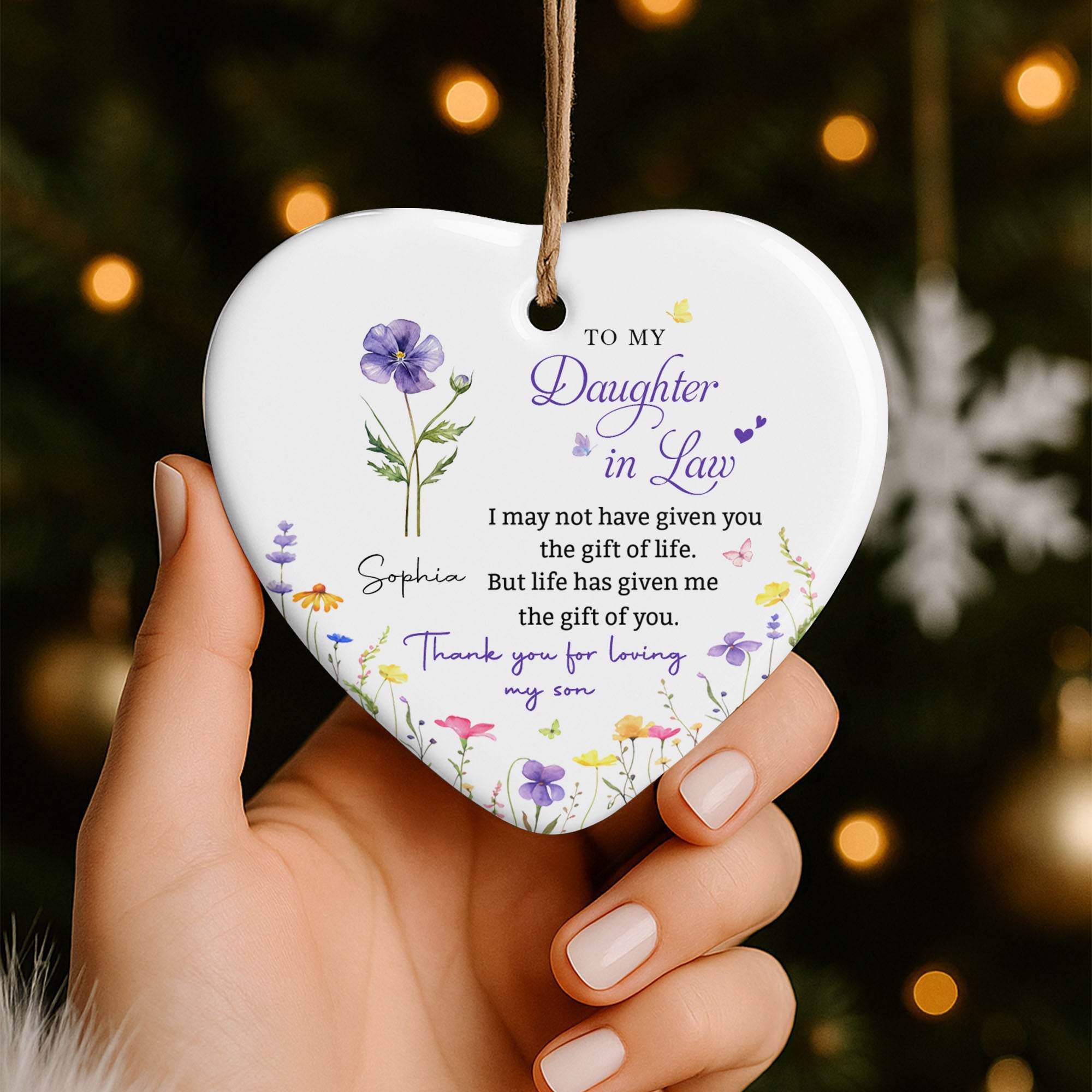 Personalized Heart-Shaped Ceramic Ornament Custom Gift for Daughter-in-Law Ceramic Ornament GradoCreations