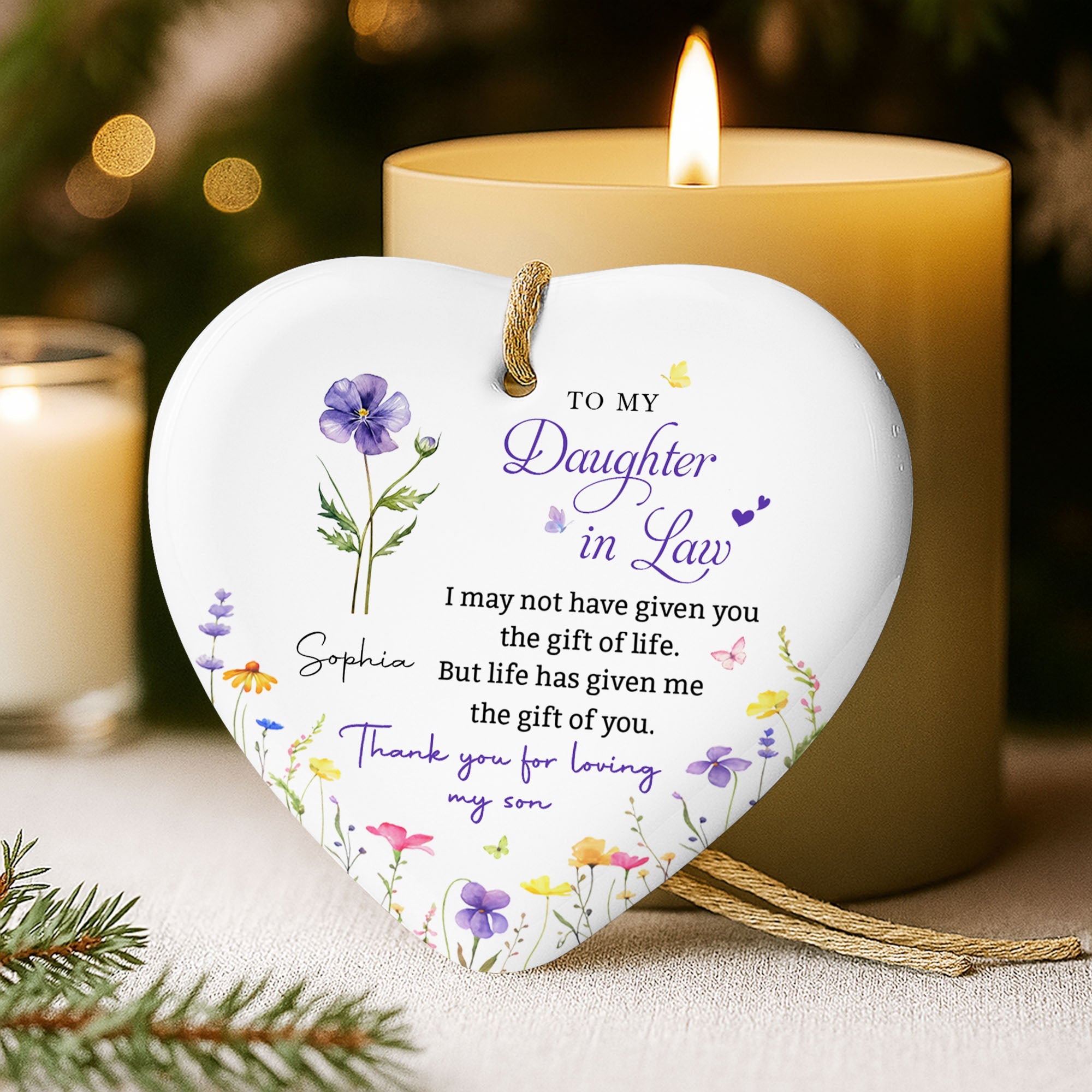 Personalized Heart-Shaped Ceramic Ornament Custom Gift for Daughter-in-Law Ceramic Ornament GradoCreations