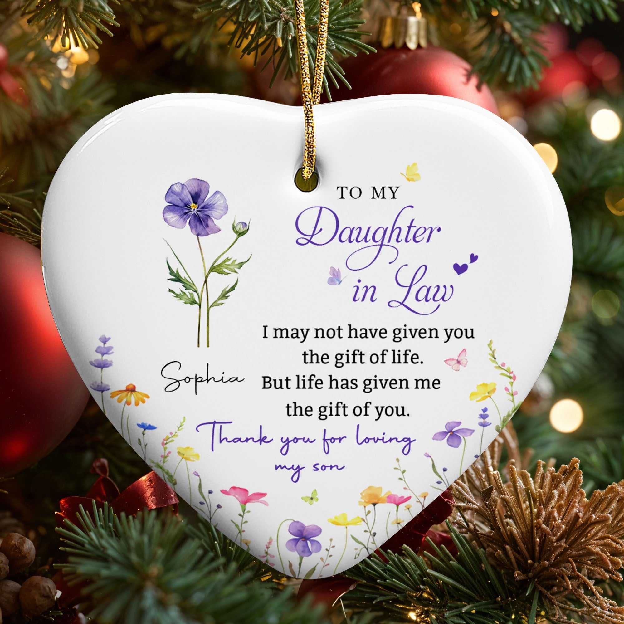 Personalized Heart-Shaped Ceramic Ornament Custom Gift for Daughter-in-Law Ceramic Ornament GradoCreations
