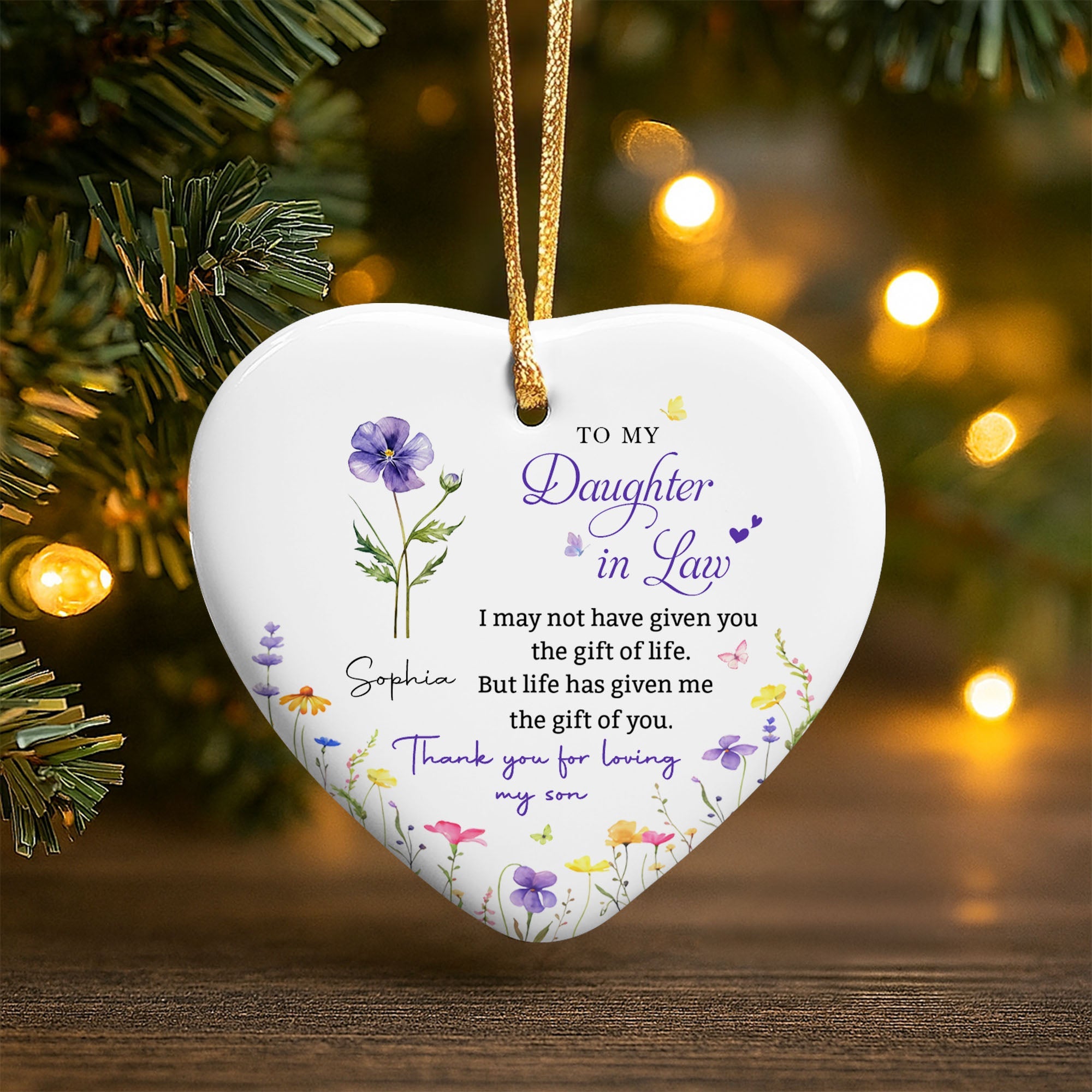 Personalized Heart-Shaped Ceramic Ornament Custom Gift for Daughter-in-Law Ceramic Ornament GradoCreations
