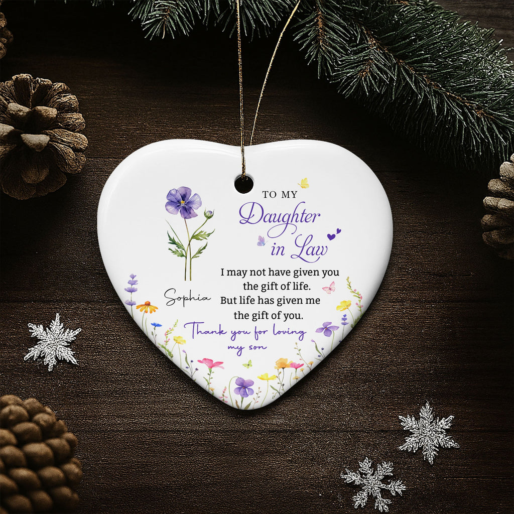 Personalized Heart-Shaped Ceramic Ornament Custom Gift for Daughter-in-Law Ceramic Ornament GradoCreations