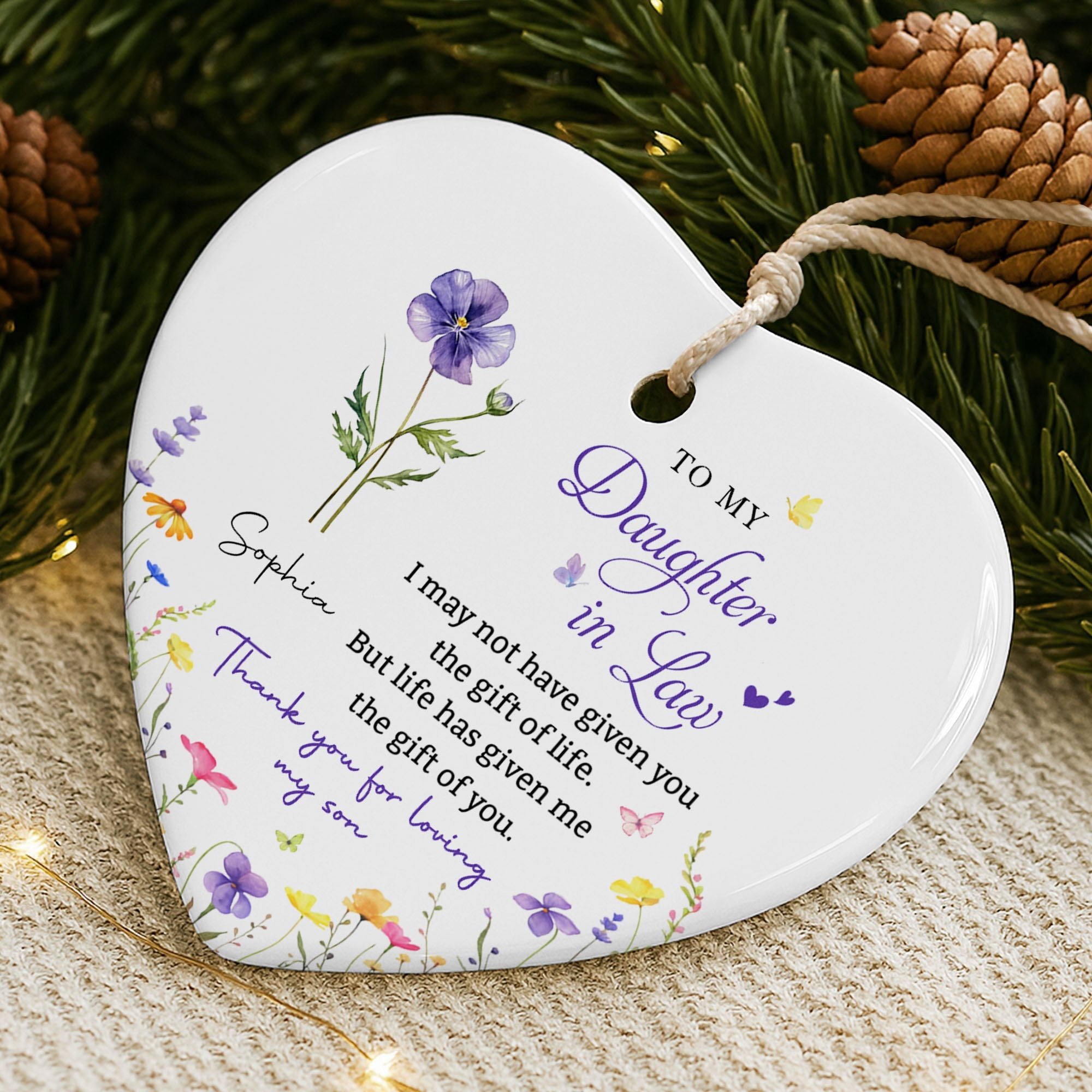 Personalized Heart-Shaped Ceramic Ornament Custom Gift for Daughter-in-Law Ceramic Ornament GradoCreations