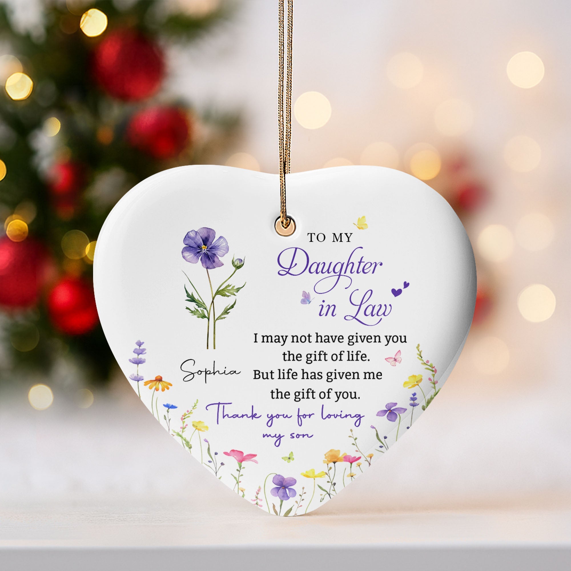Personalized Heart-Shaped Ceramic Ornament Custom Gift for Daughter-in-Law Ceramic Ornament GradoCreations