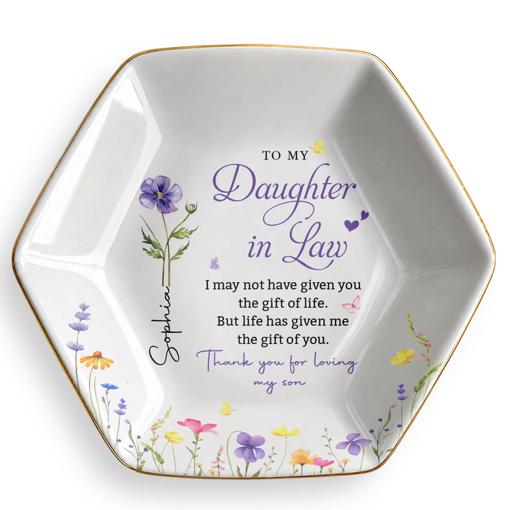 Personalized Hexagonal Ceramic Jewelry Dish Custom Flower Gift for Daughter-in-Law Jewelry Dish GradoCreations