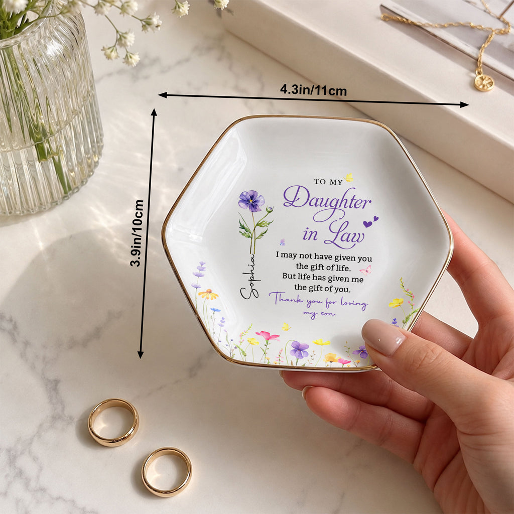 Personalized Hexagonal Ceramic Jewelry Dish Custom Flower Gift for Daughter-in-Law Jewelry Dish GradoCreations