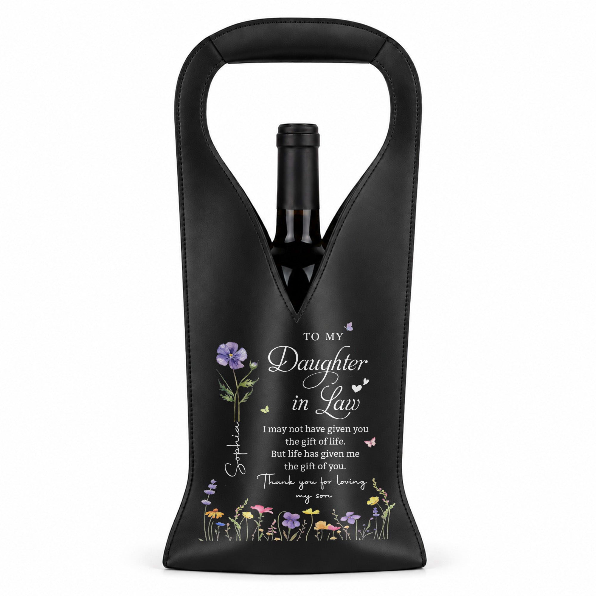 Personalized Leather Wine Bag Custom Message for Daughter-in-Law Leather Wine Bag GradoCreations