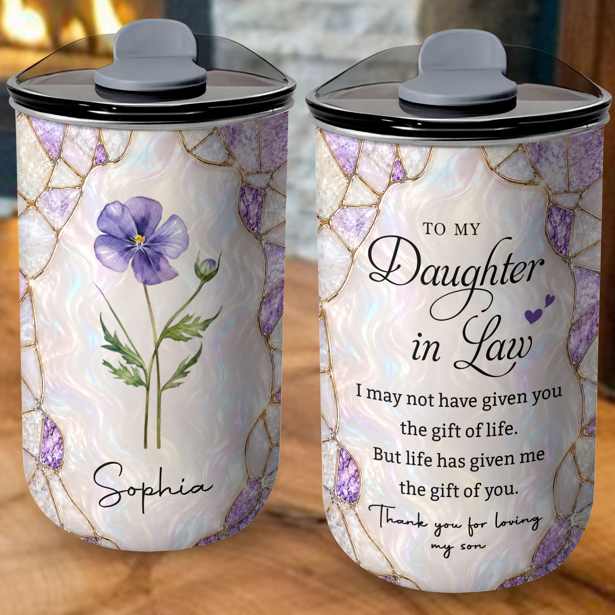 Personalized Birth Flower Tumbler Custom 10oz Gift for Daughter-in-Law 10oz tumbler GradoCreations