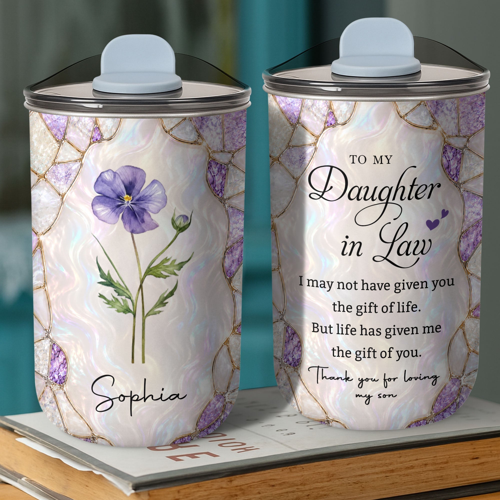Personalized Birth Flower Tumbler Custom 10oz Gift for Daughter-in-Law 10oz tumbler GradoCreations