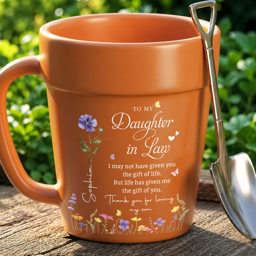 Personalized Ceramic Mug Plant Pot Custom Birth Month Flowers Gift for Daughter-in-Law Plant Pot Ceramic Mug GradoCreations