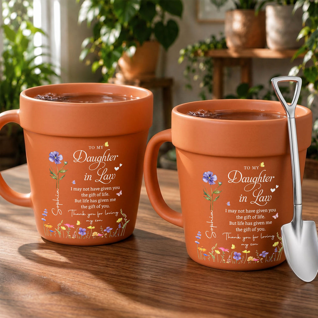 Personalized Ceramic Mug Plant Pot Custom Birth Month Flowers Gift for Daughter-in-Law Plant Pot Ceramic Mug GradoCreations