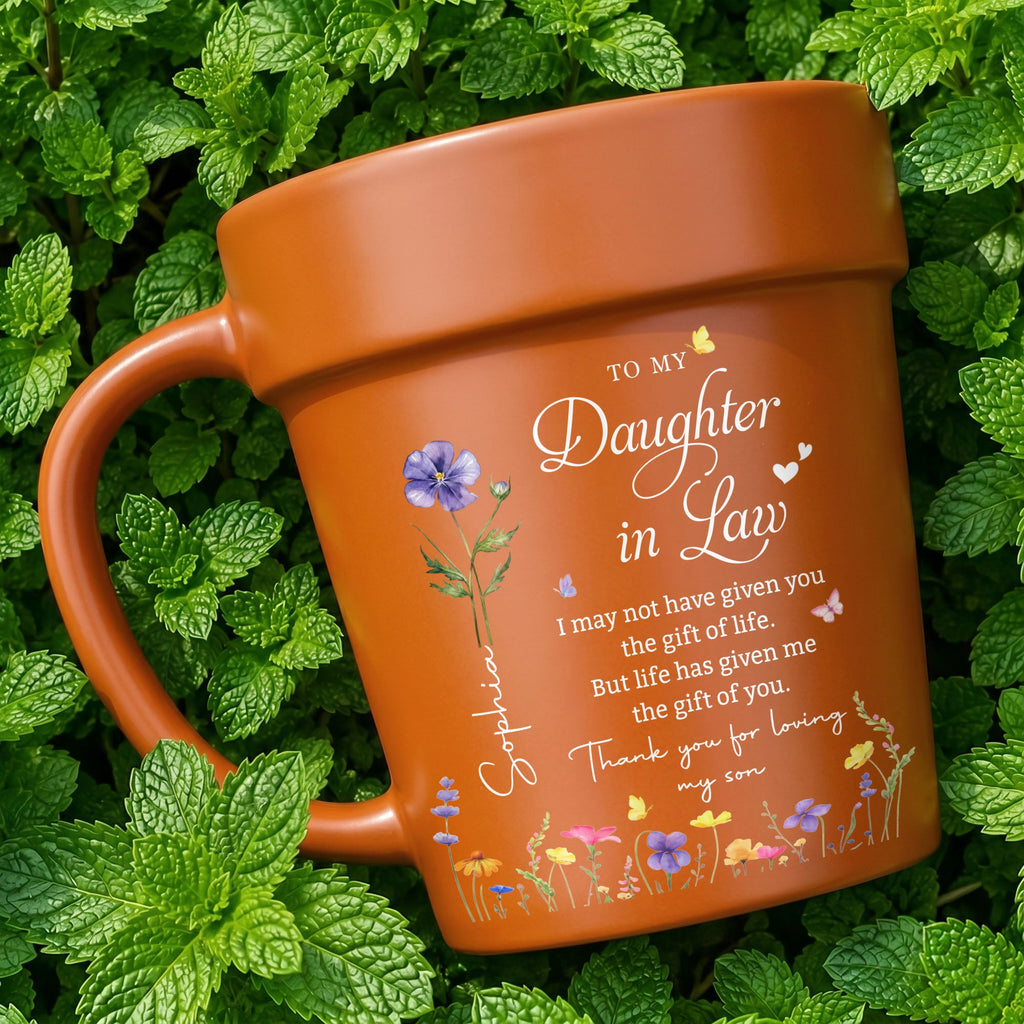 Personalized Ceramic Mug Plant Pot Custom Birth Month Flowers Gift for Daughter-in-Law Plant Pot Ceramic Mug GradoCreations