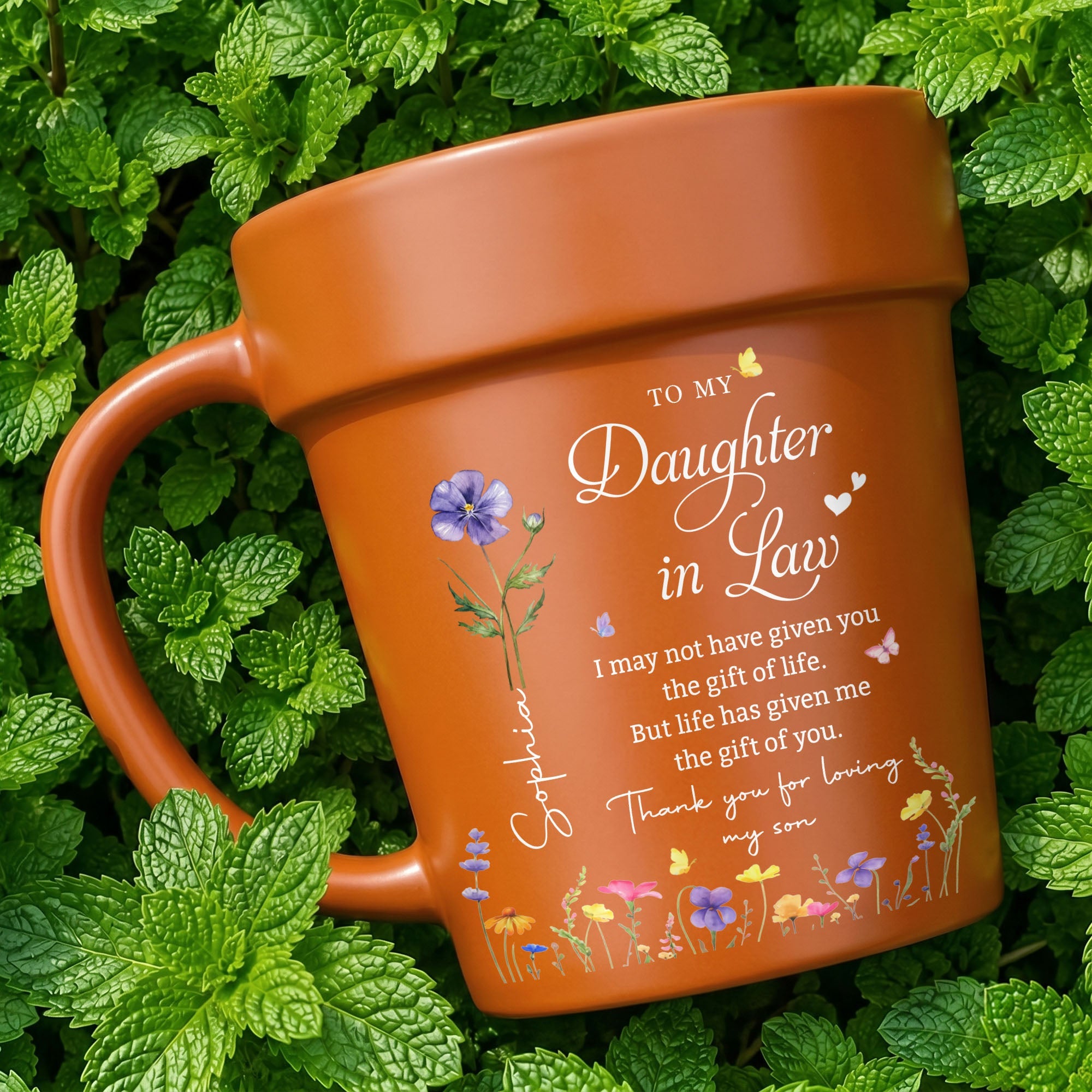 Personalized Ceramic Mug Plant Pot Custom Birth Month Flowers Gift for Daughter-in-Law Plant Pot Ceramic Mug GradoCreations