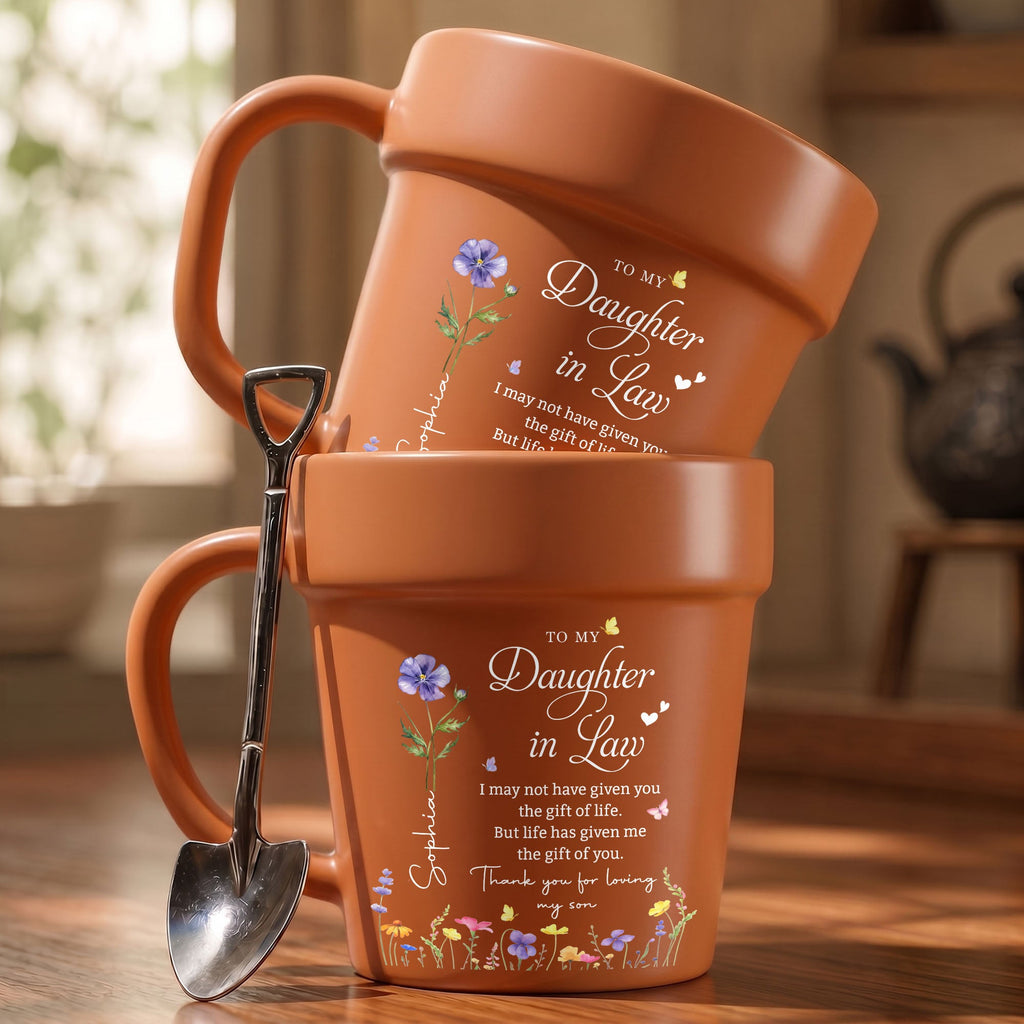 Personalized Ceramic Mug Plant Pot Custom Birth Month Flowers Gift for Daughter-in-Law Plant Pot Ceramic Mug GradoCreations
