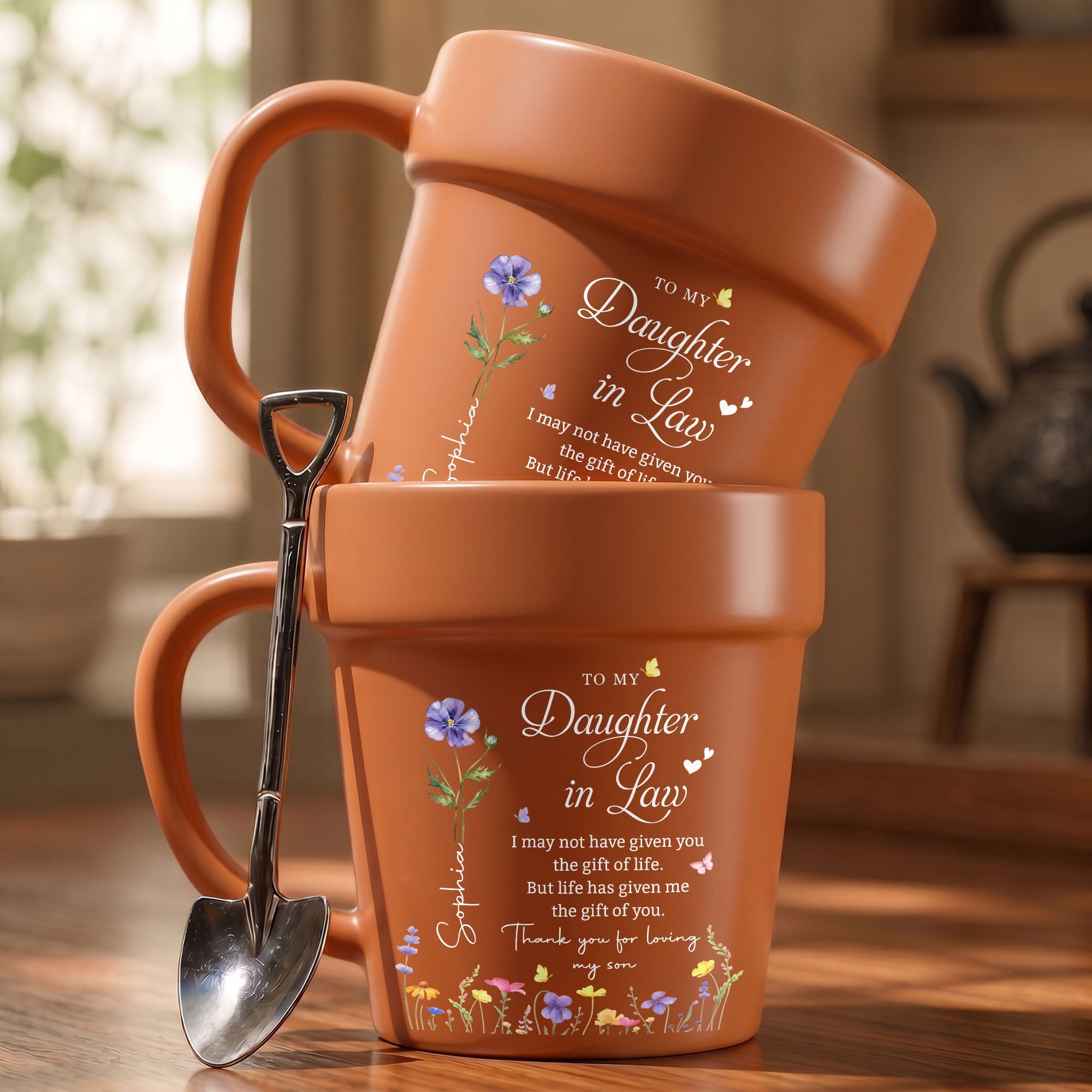 Personalized Ceramic Mug Plant Pot Custom Birth Month Flowers Gift for Daughter-in-Law Plant Pot Ceramic Mug GradoCreations