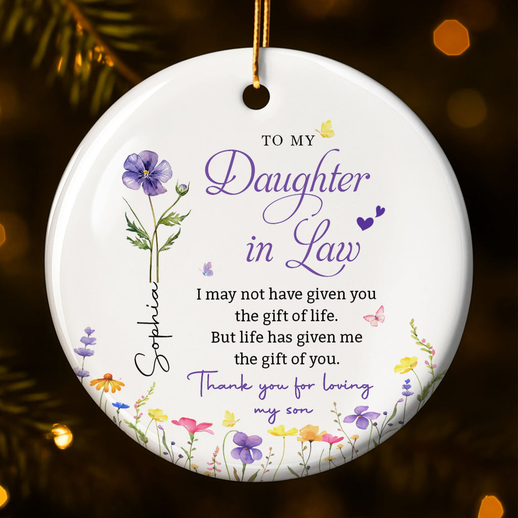 Personalized Birth Month Flower Ceramic Ornament Gift for Daughter-in-Law Ceramic Ornament GradoCreations