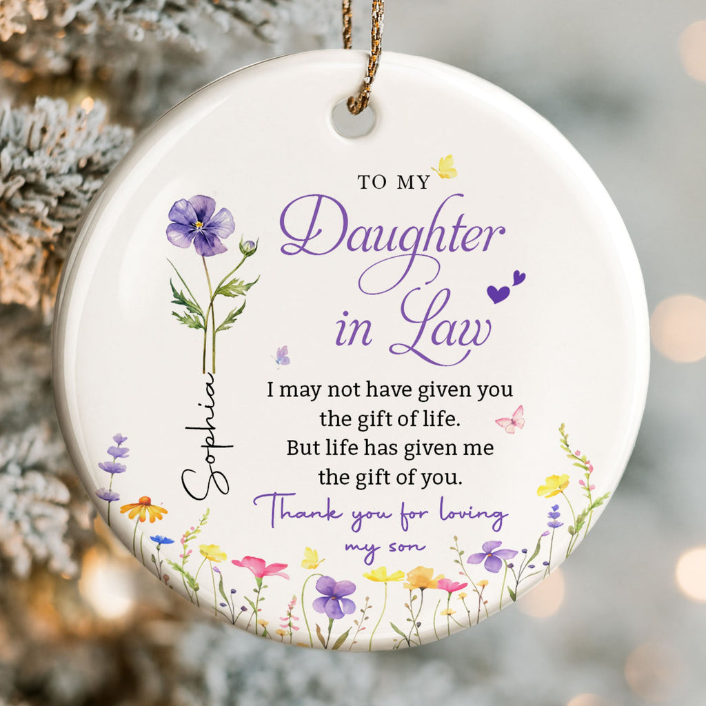 Personalized Birth Month Flower Ceramic Ornament Gift for Daughter-in-Law Ceramic Ornament GradoCreations