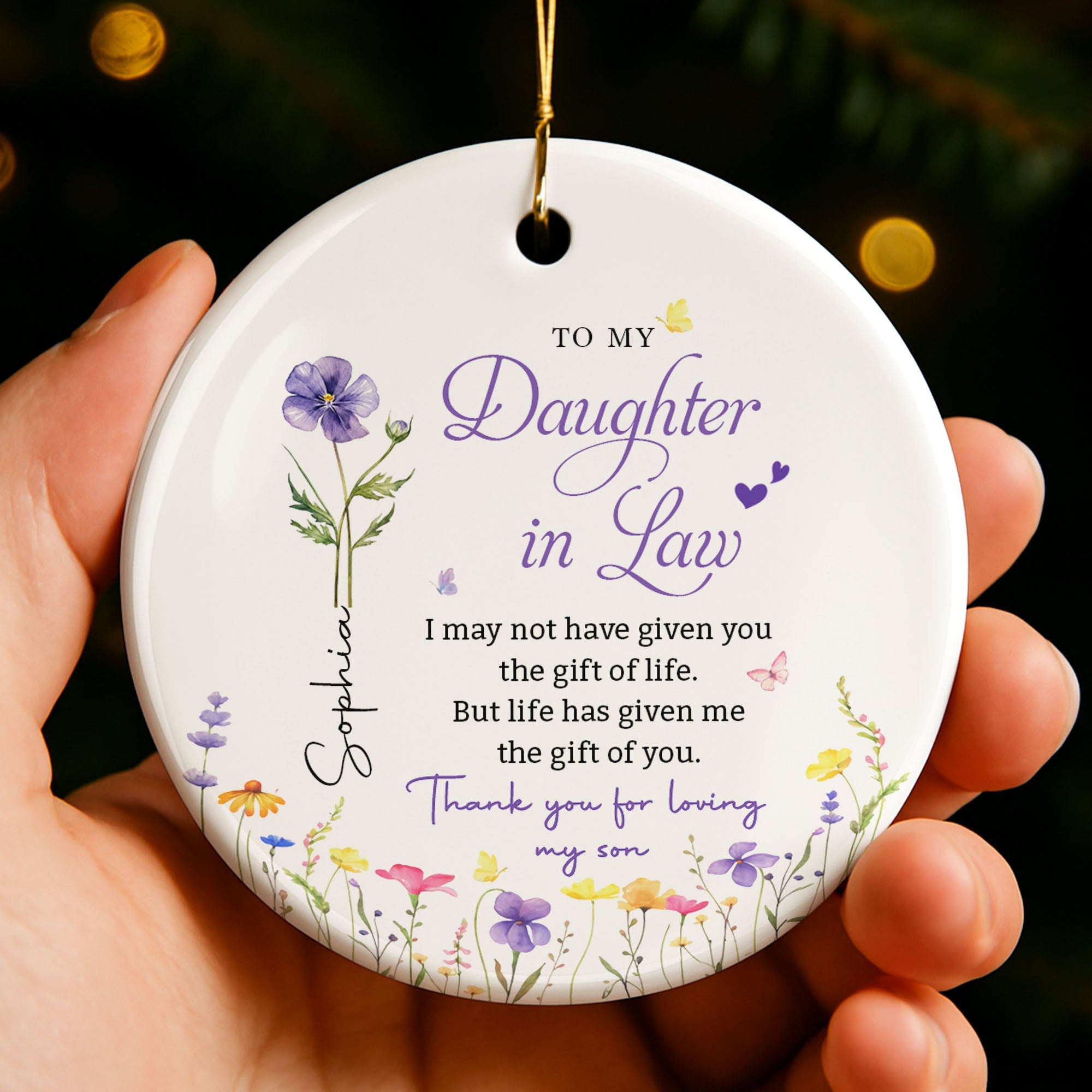 Personalized Birth Month Flower Ceramic Ornament Gift for Daughter-in-Law Ceramic Ornament GradoCreations