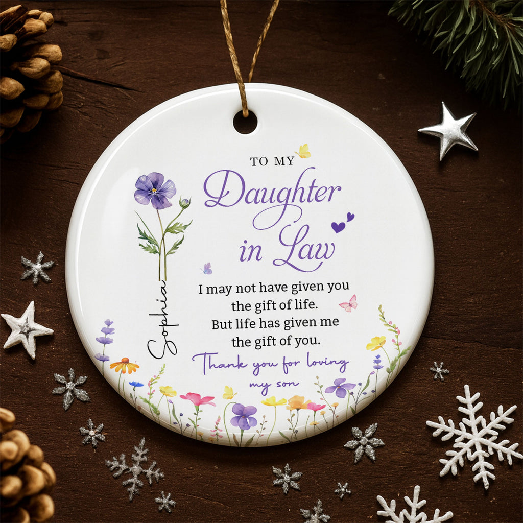 Personalized Birth Month Flower Ceramic Ornament Gift for Daughter-in-Law Ceramic Ornament GradoCreations