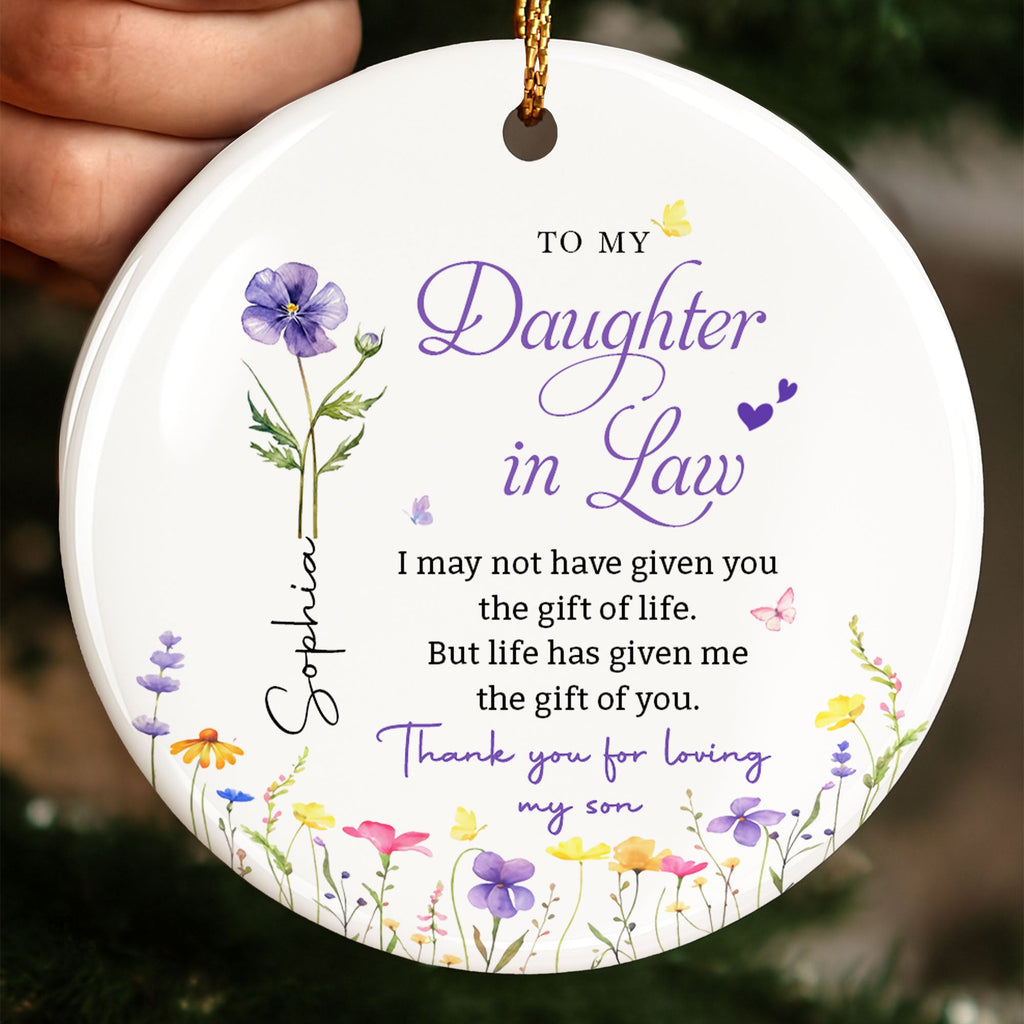 Personalized Birth Month Flower Ceramic Ornament Gift for Daughter-in-Law Ceramic Ornament GradoCreations