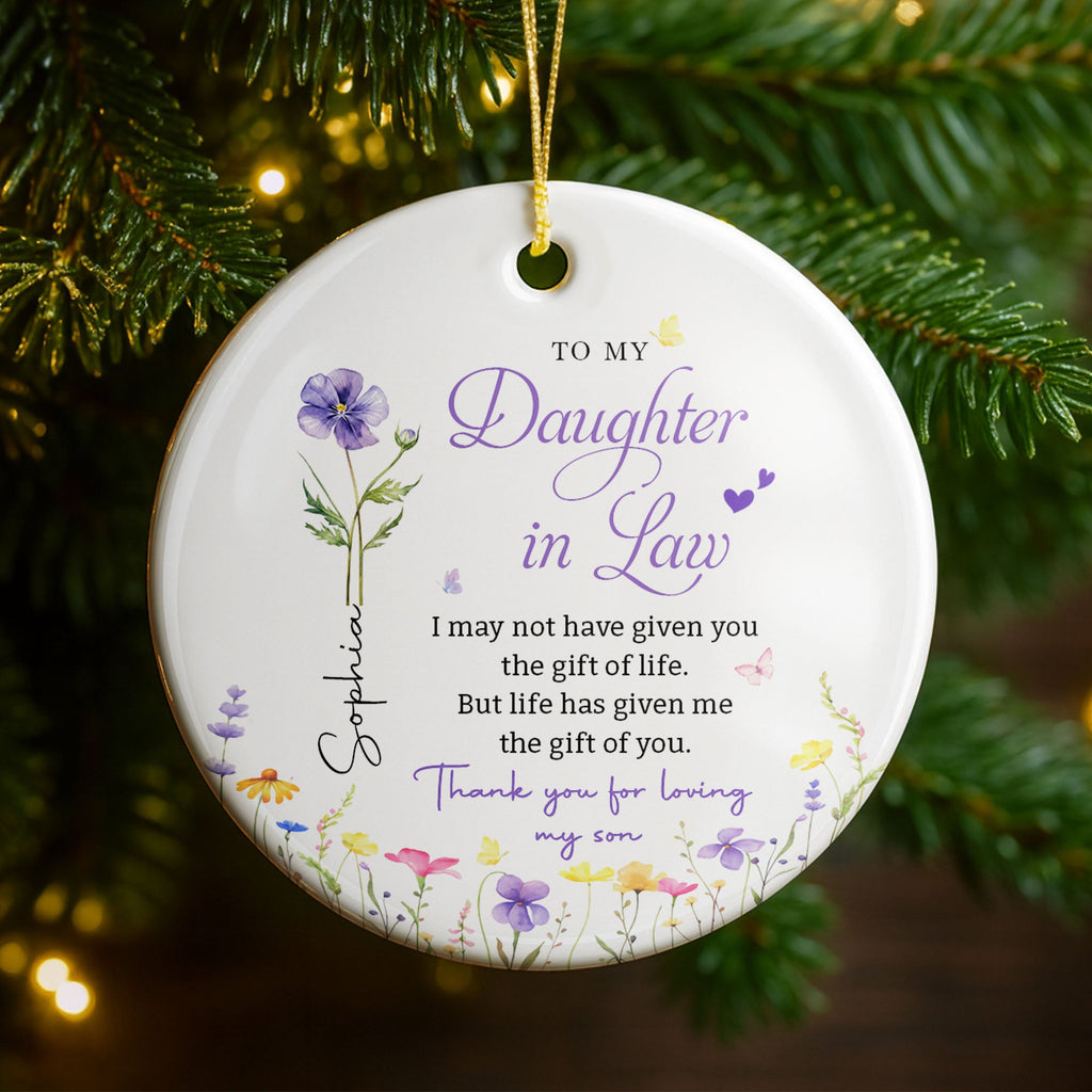 Personalized Birth Month Flower Ceramic Ornament Gift for Daughter-in-Law Ceramic Ornament GradoCreations
