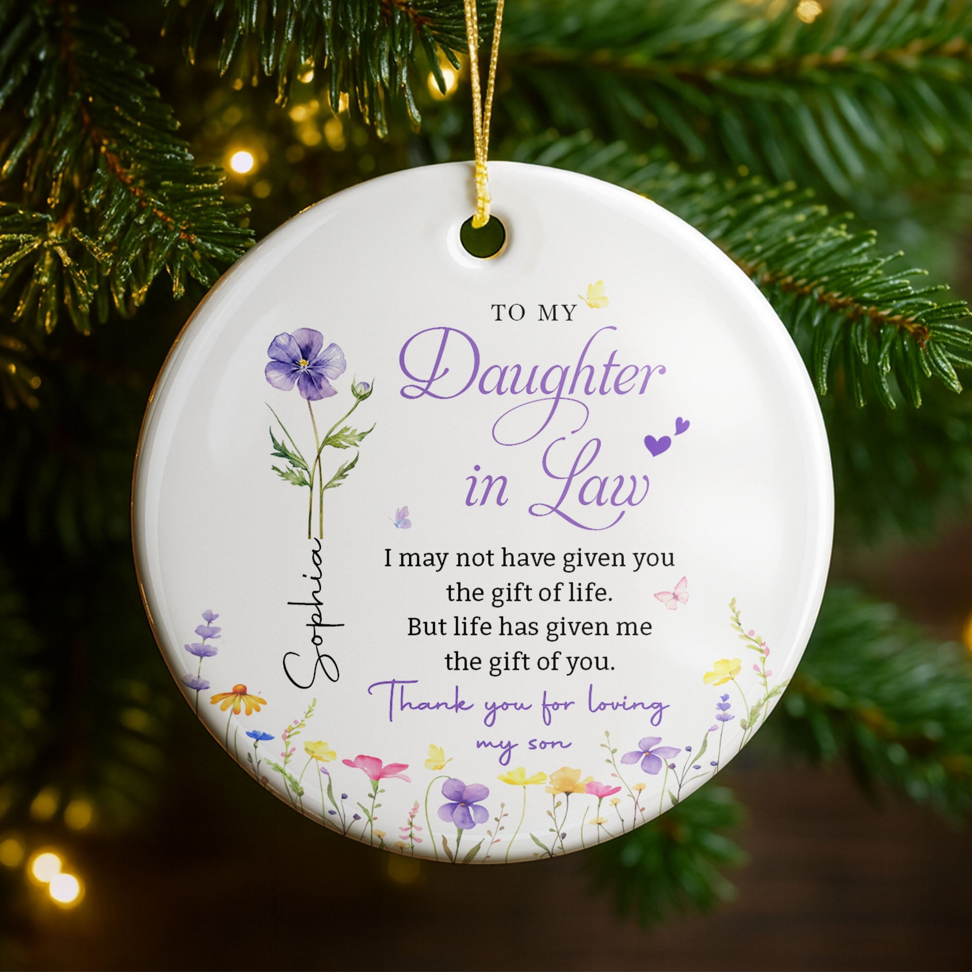 Personalized Birth Month Flower Ceramic Ornament Gift for Daughter-in-Law Ceramic Ornament GradoCreations