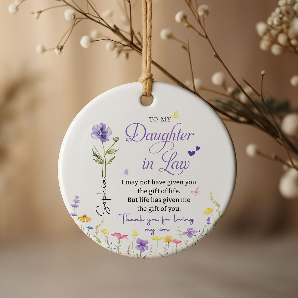 Personalized Birth Month Flower Ceramic Ornament Gift for Daughter-in-Law Ceramic Ornament GradoCreations