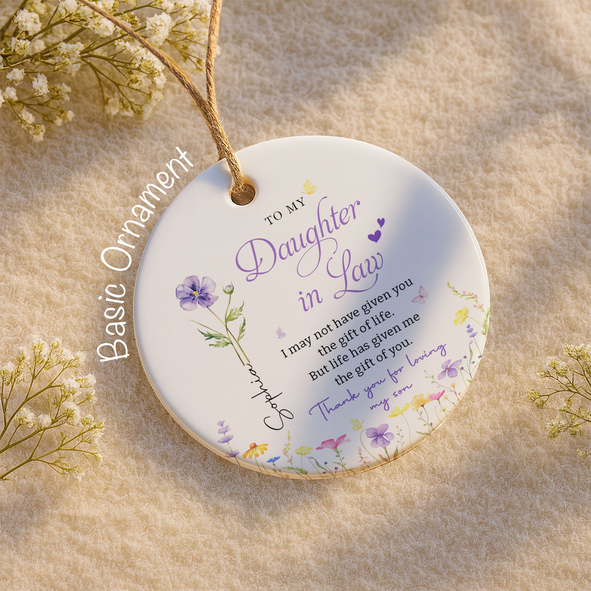 Personalized Birth Month Flower Ceramic Ornament Gift for Daughter-in-Law Ceramic Ornament GradoCreations