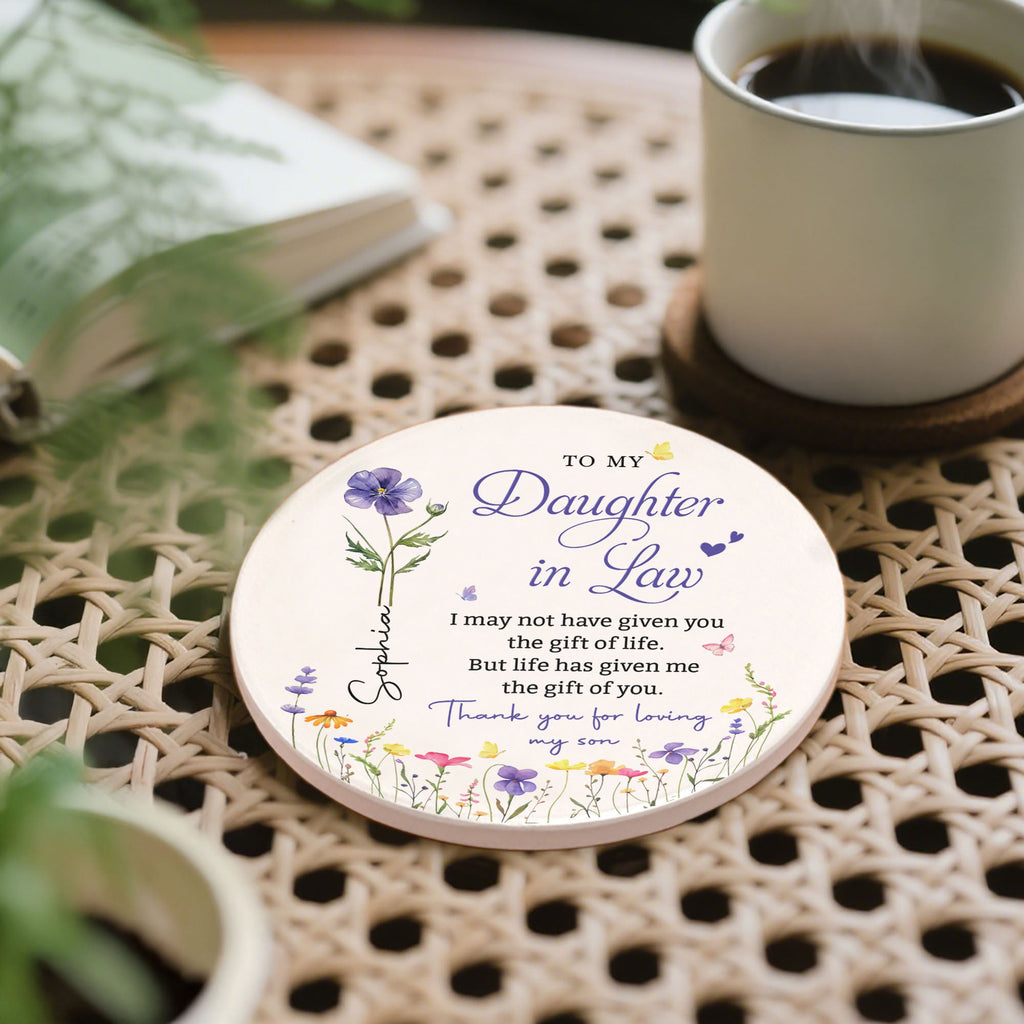 Personalized Birth Month Flower Ceramic Coaster Gift for Daughter-in-Law Ceramic Coaster GradoCreations