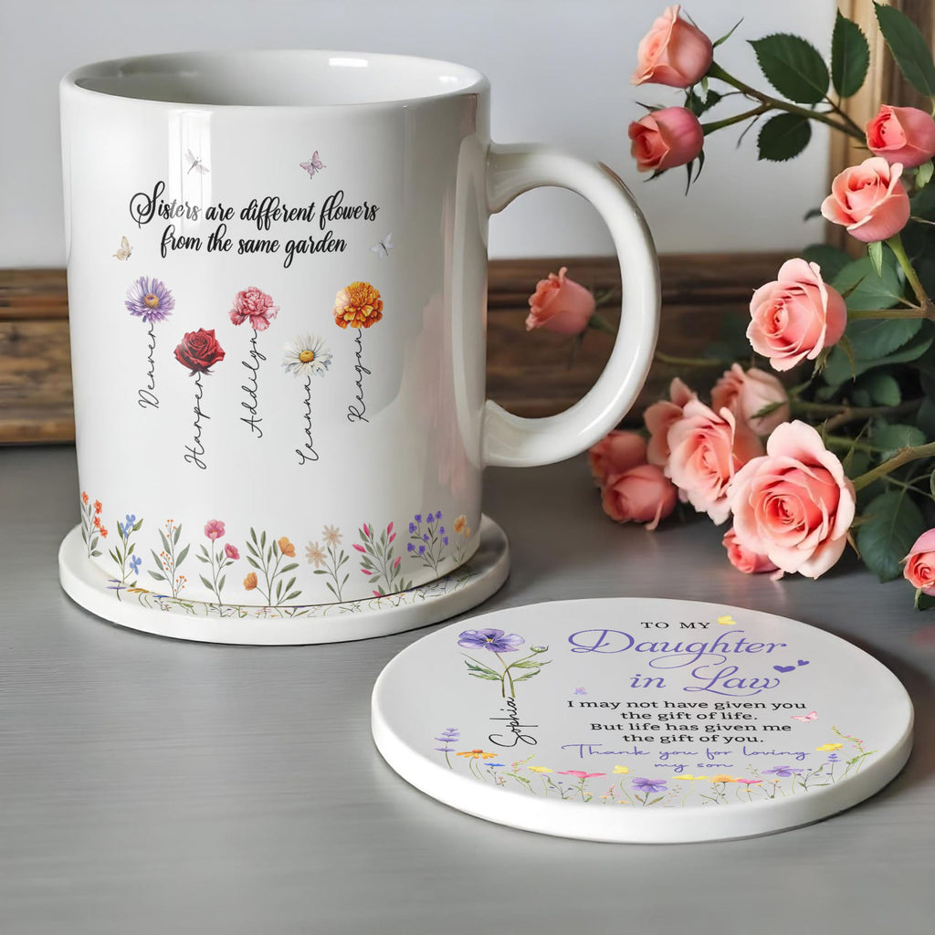 Personalized Birth Month Flower Ceramic Coaster Gift for Daughter-in-Law Ceramic Coaster GradoCreations