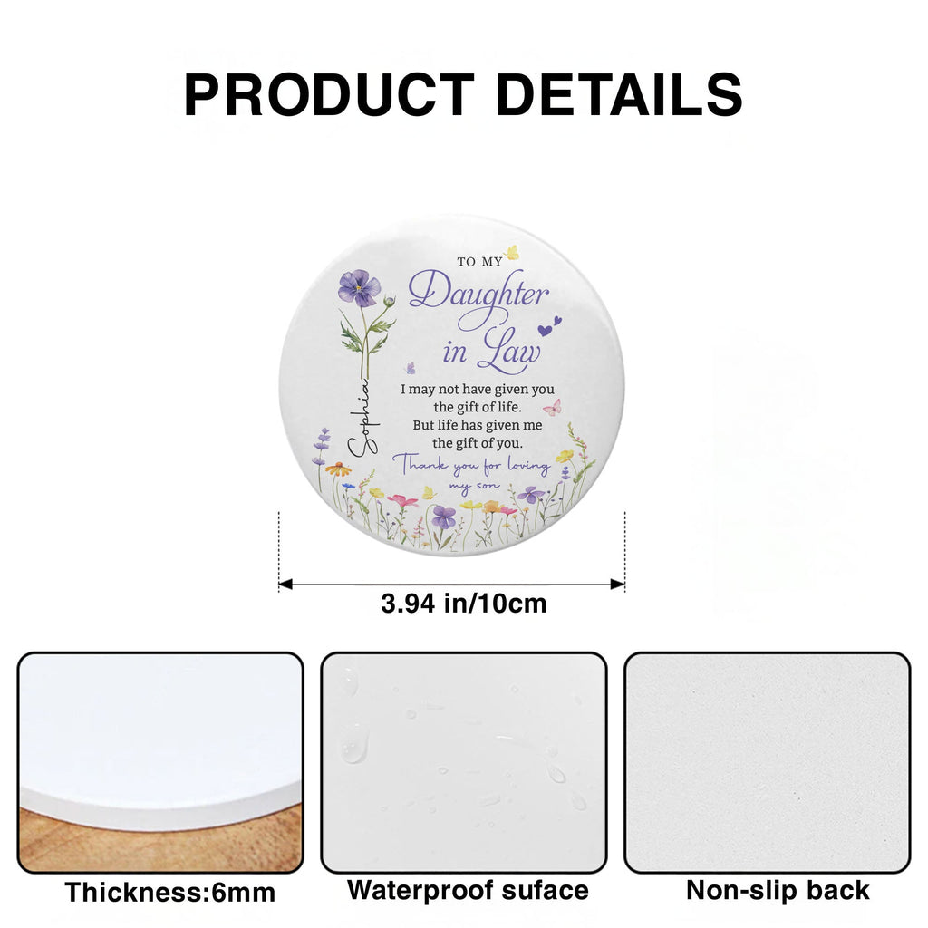 Personalized Birth Month Flower Ceramic Coaster Gift for Daughter-in-Law Ceramic Coaster GradoCreations