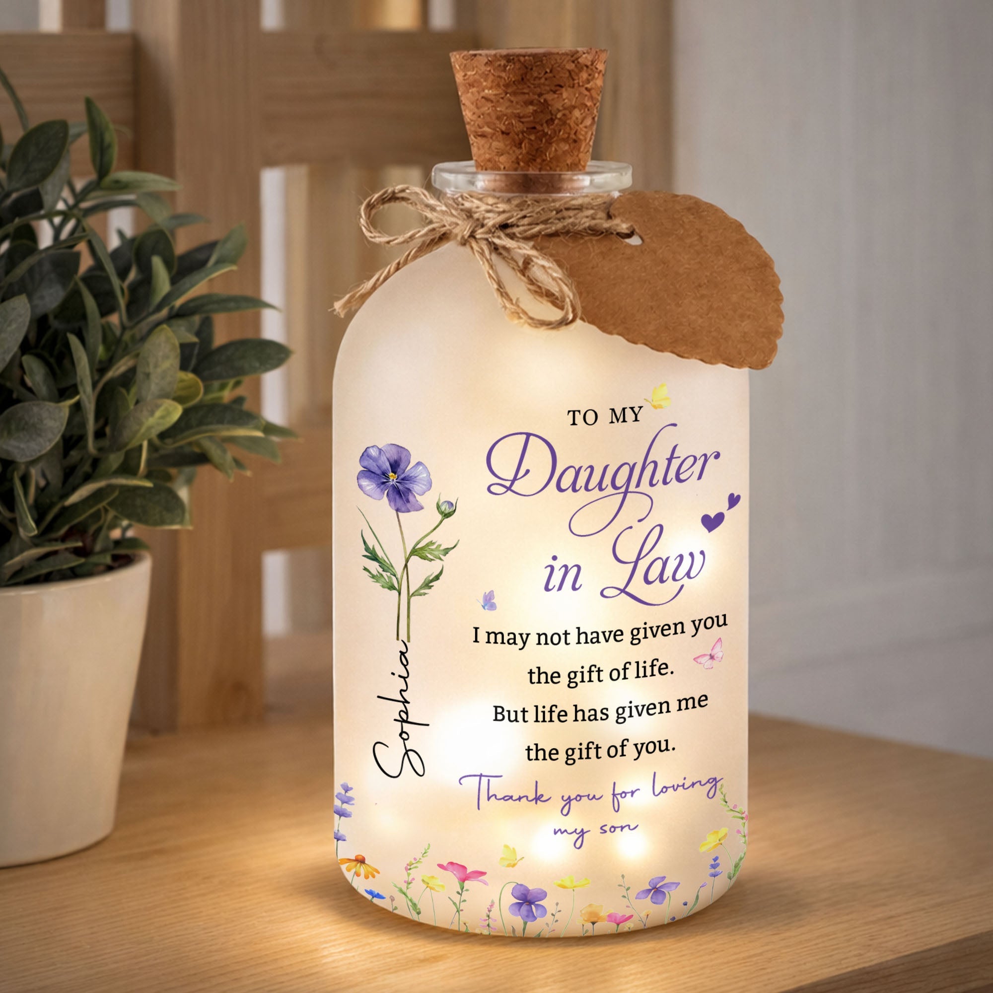 Personalized Short Bottle Light Custom Flowers for Daughter-in-Law Short Bottle Light GradoCreations