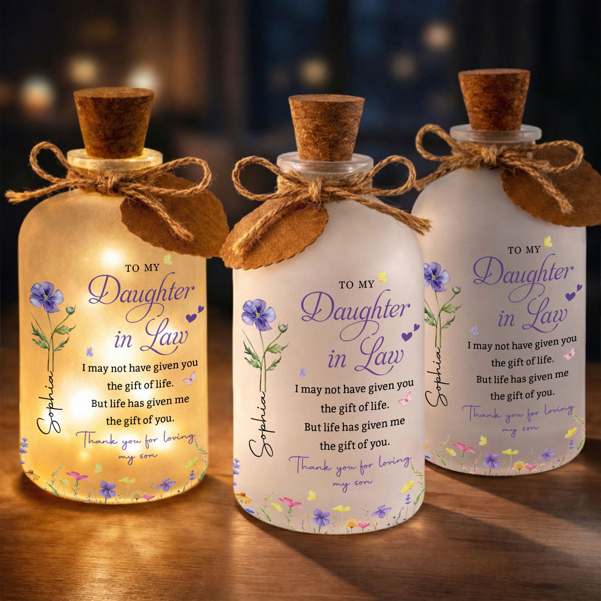 Personalized Short Bottle Light Custom Flowers for Daughter-in-Law Short Bottle Light GradoCreations