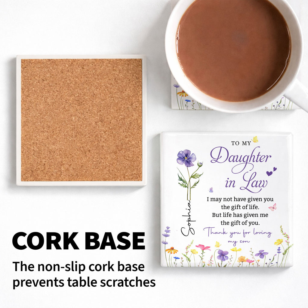 Personalized Floral Ceramic Coaster Gift for Daughter-in-Law Square Ceramic Coaster GradoCreations