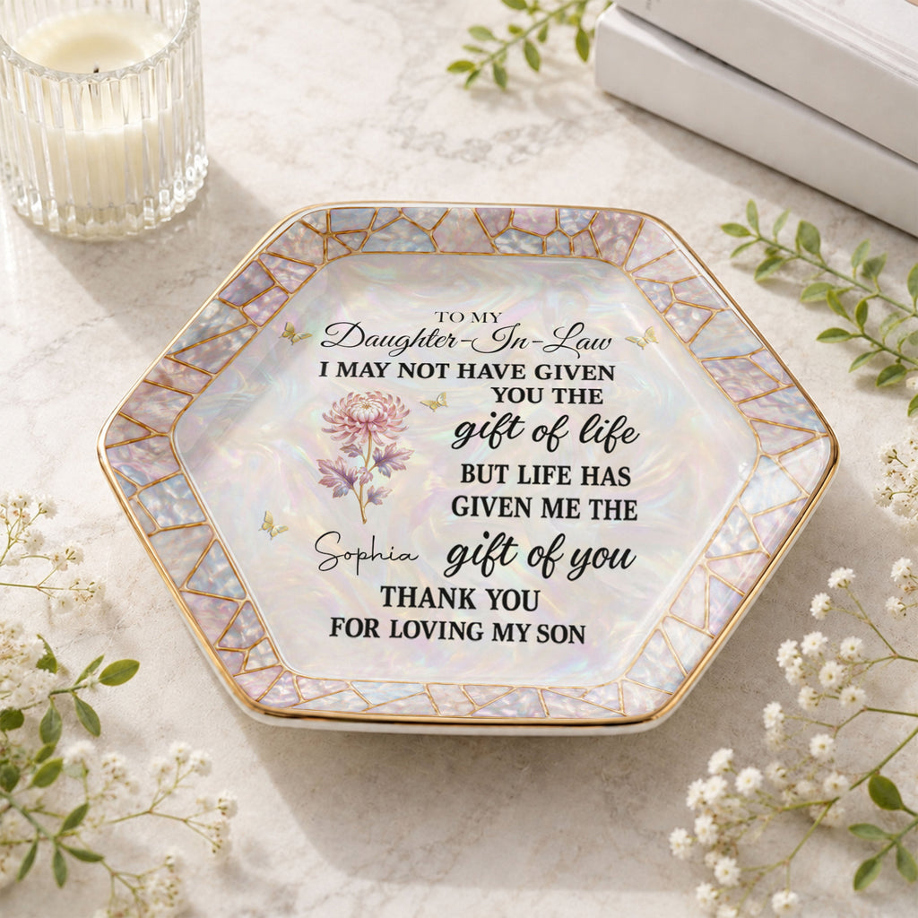 Personalized Ceramic Jewelry Dish Custom Name Hexagon Gift for Daughter-in-Law
